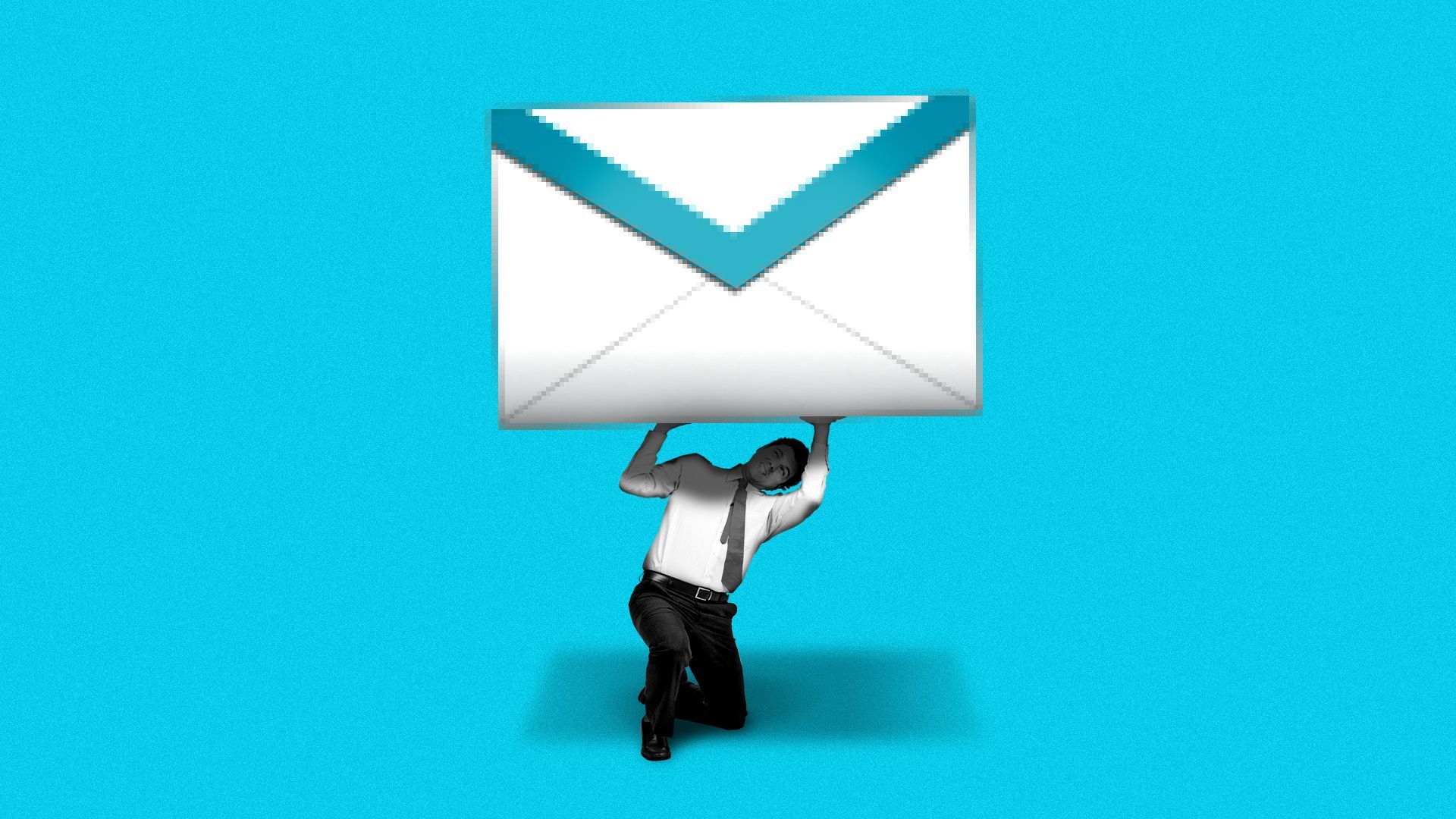 Illustration of a tiny man holding up a giant email icon