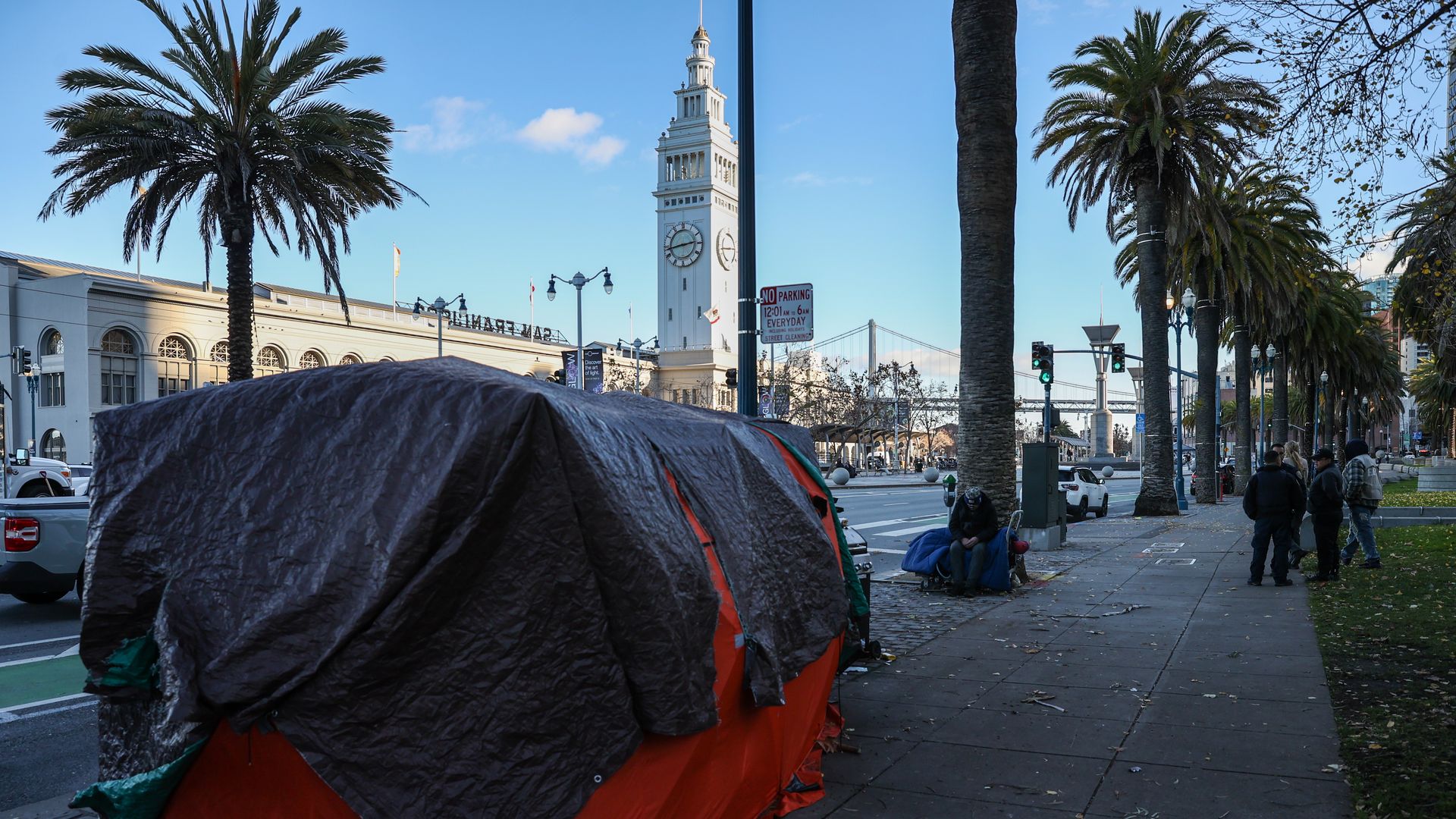 tent in front of ferry building