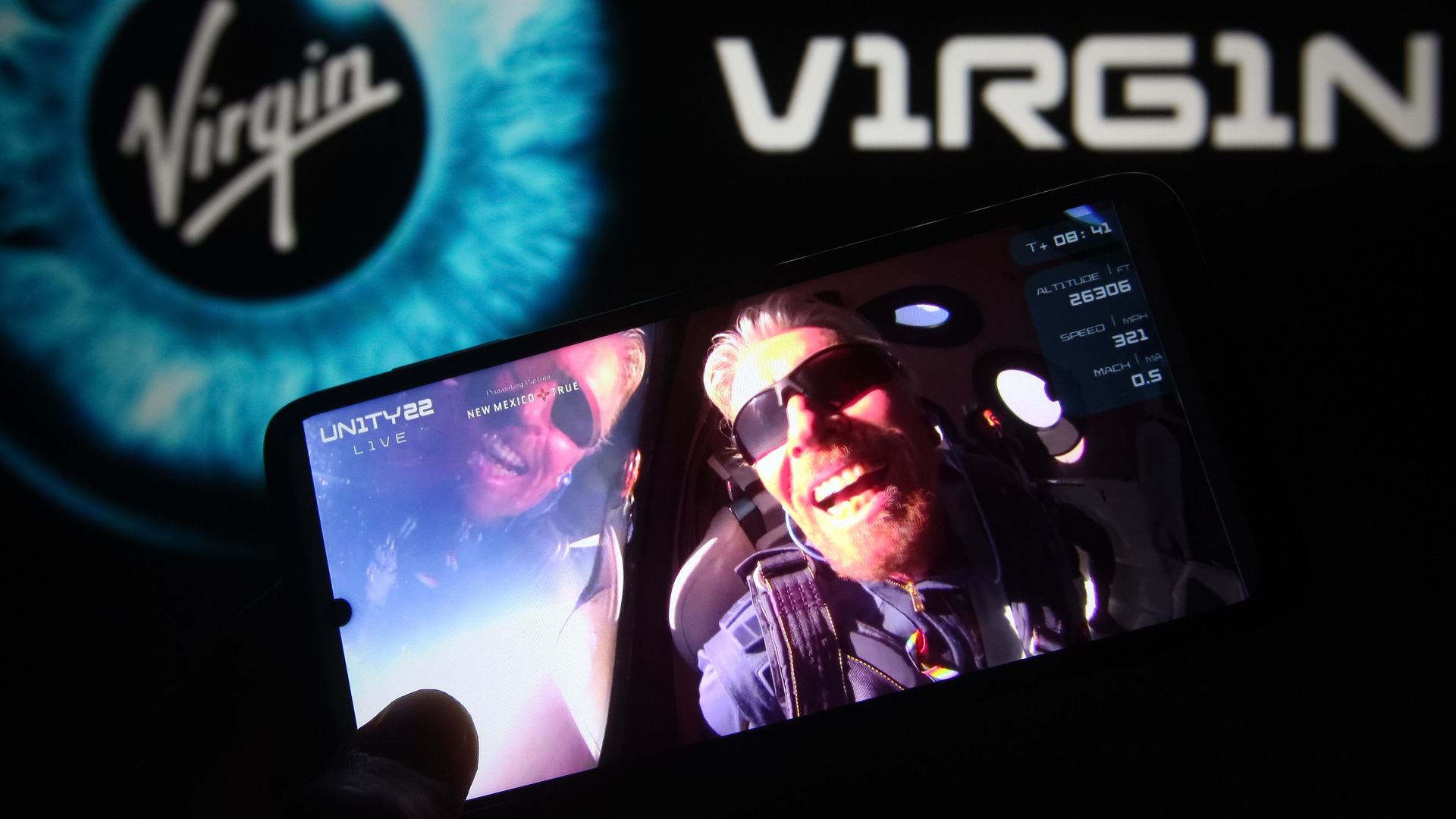 Photo illustration of Richard Branson in space flight