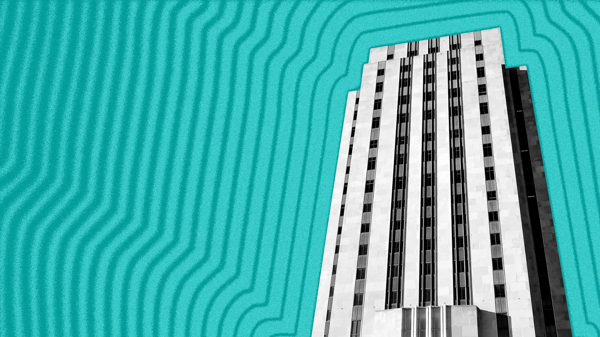 Illustration of St. Paul City Hall with lines radiating from it. 