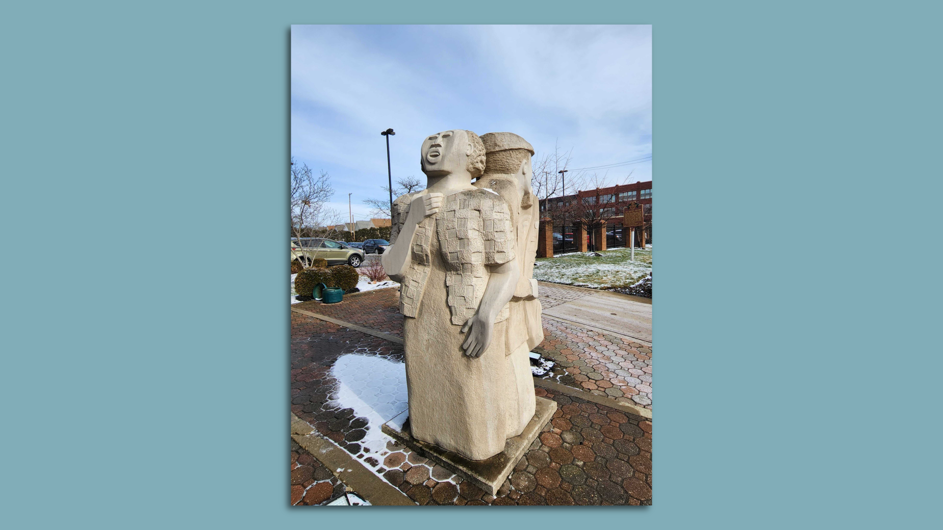 A sculpture of a jazz saxophonist and singer in Columbus.