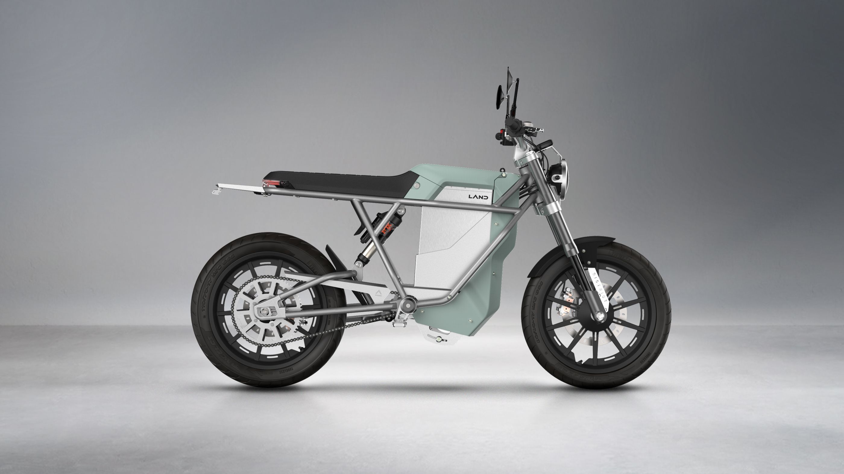 Picture of e motorcycle with sea foam green trim