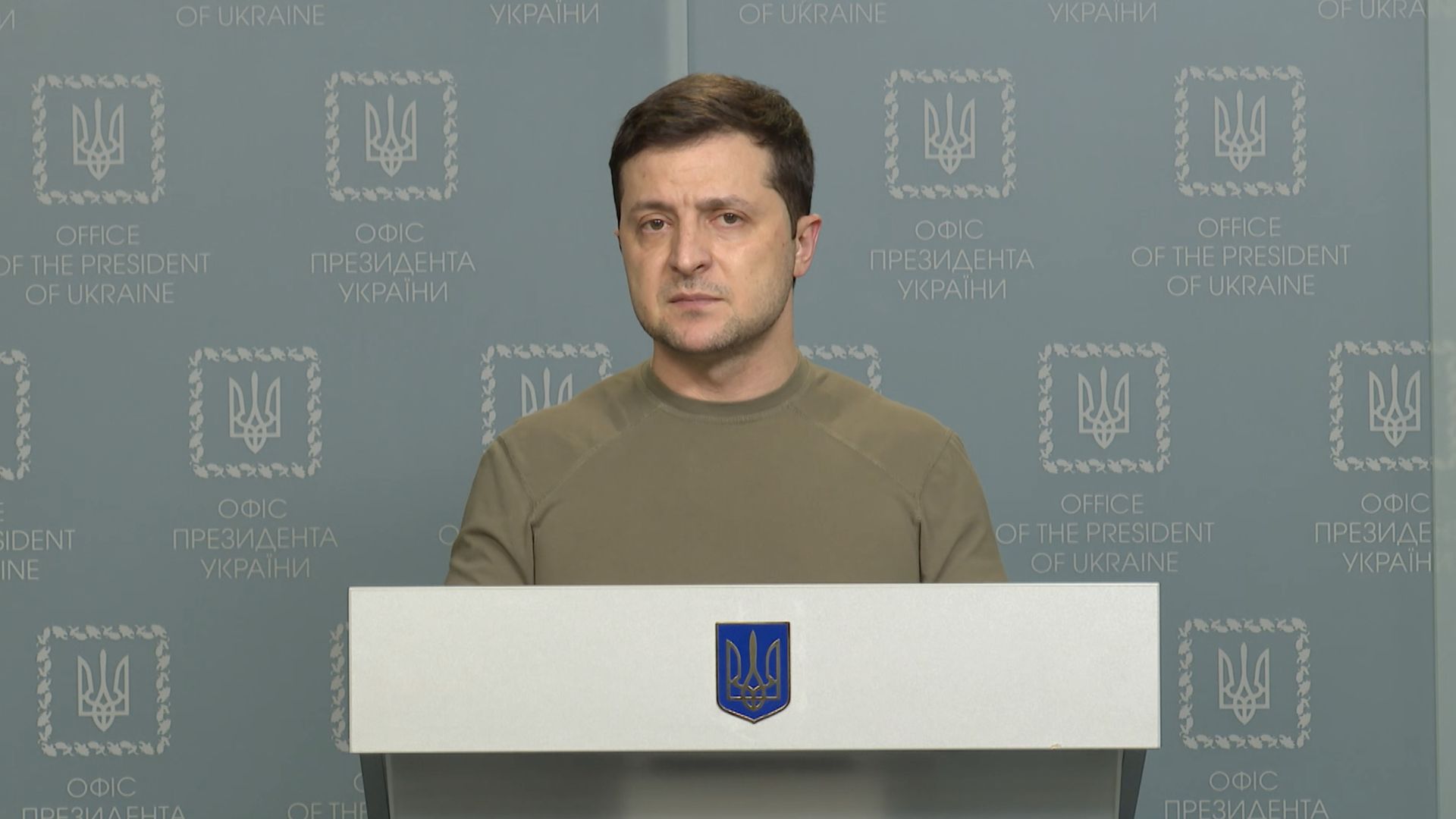 Ukrainian President Volodymyr Zelenskyy holds a press conference in regard of Russia's attack on Ukraine in Kiev, Ukraine on February 24