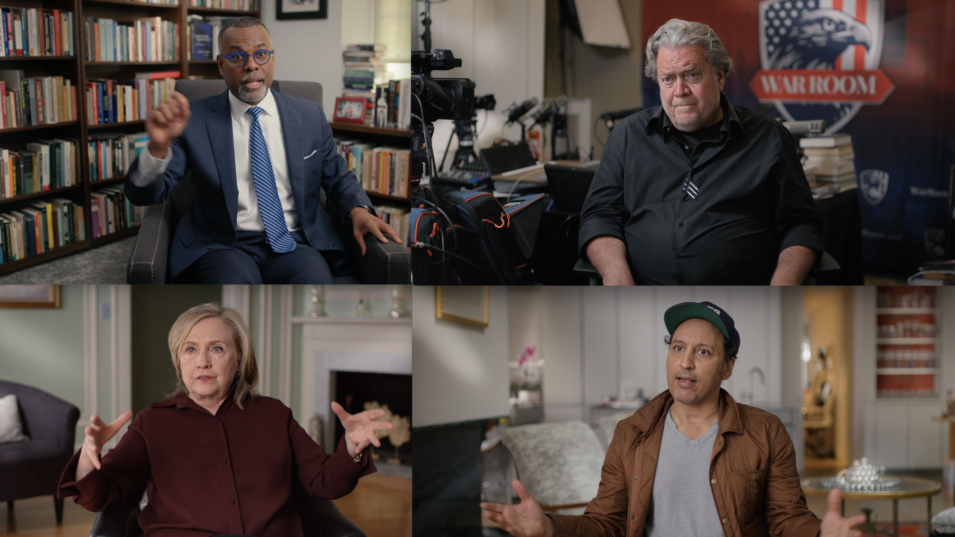 Eddie Glaude, Steve Bannon, Hillary Clinton and Aasif Mandvi speak in the new documentary, "White With Fear."