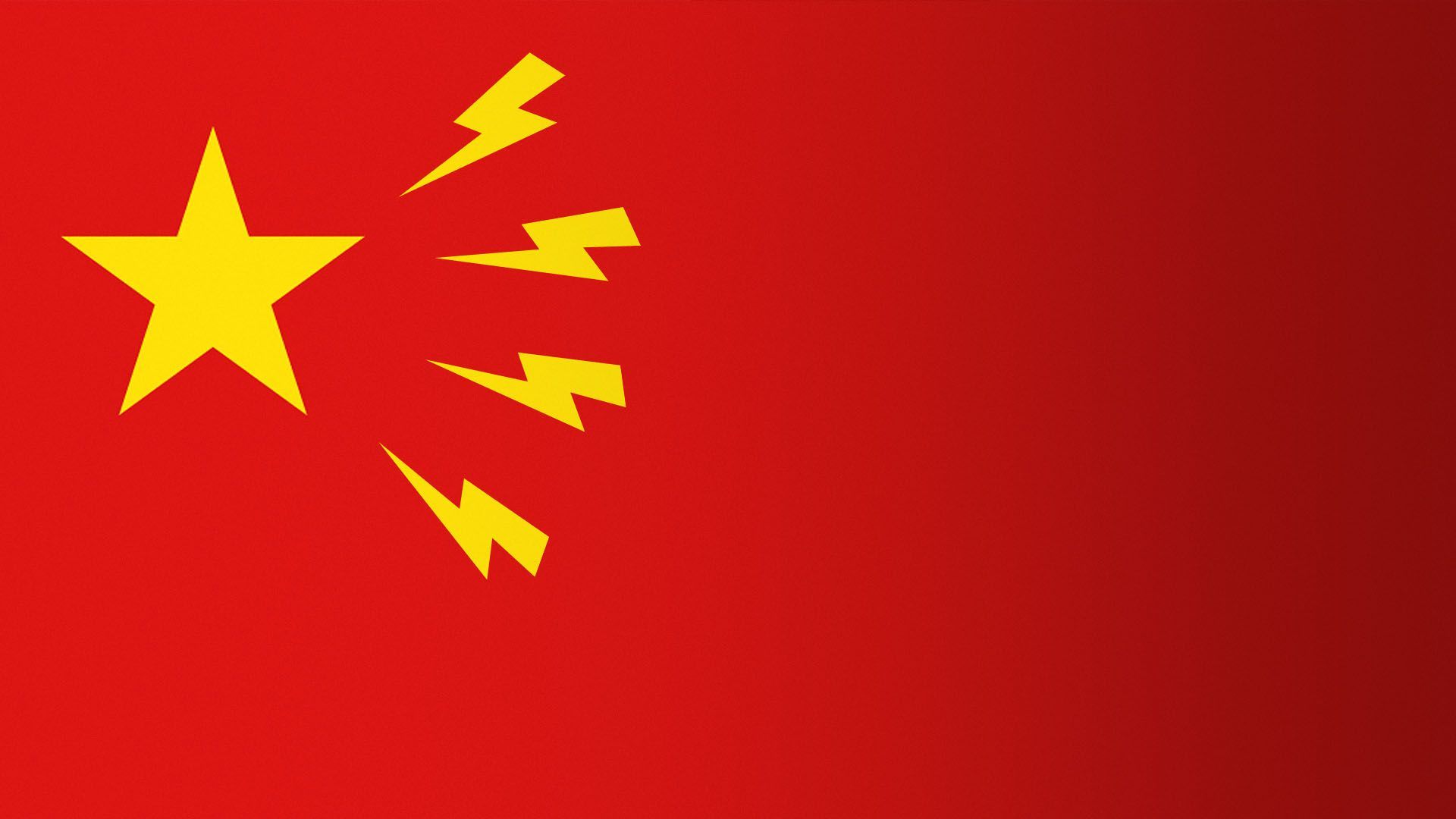 Illustration of China's flag with lightning bolts replacing the four small stars.