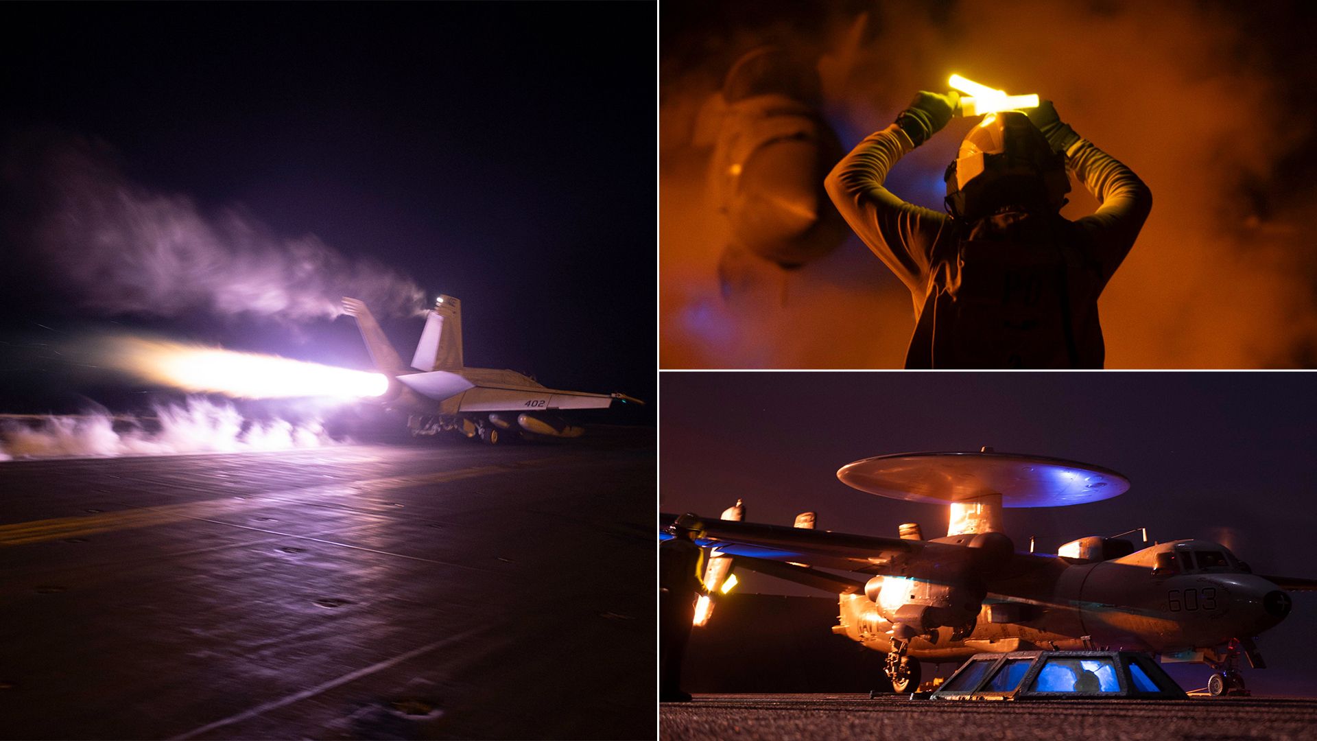 Combination images from U.S. Central Command on the U.S.-U.K. airstrikes on Houthi rebels in Yemen.