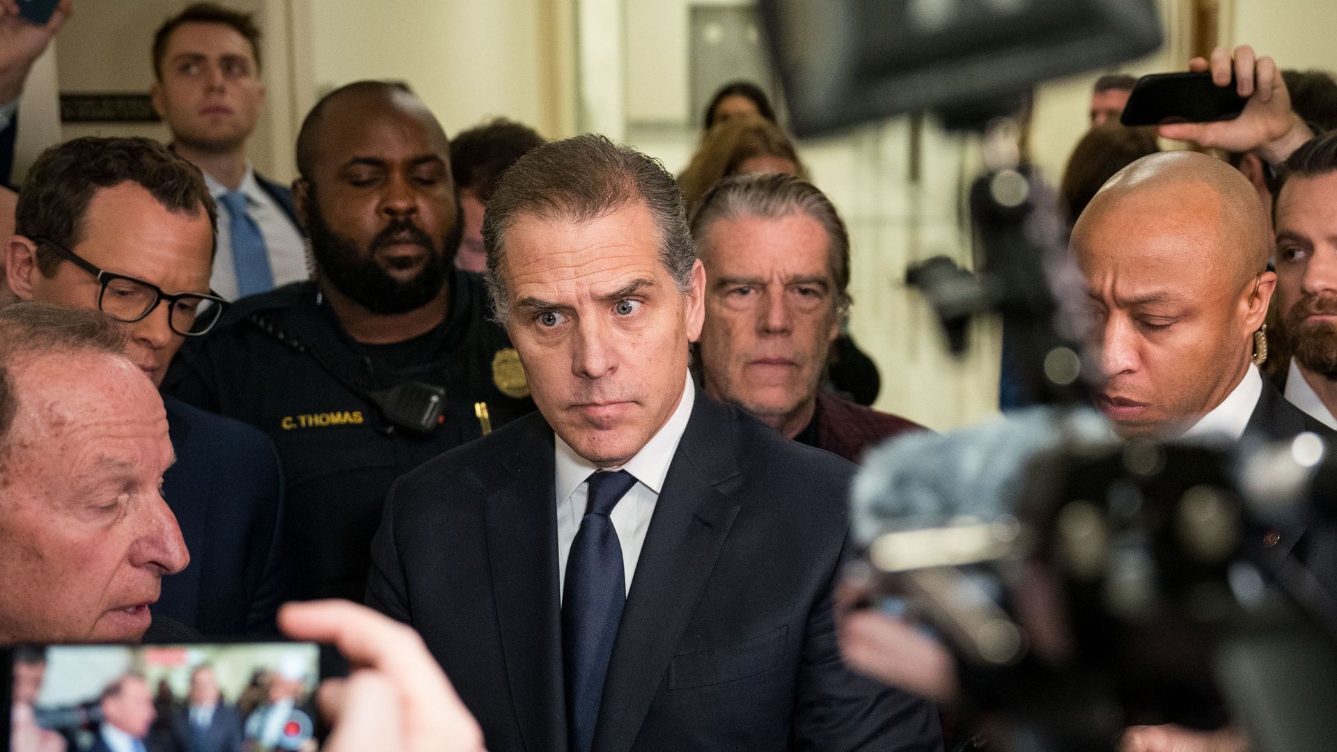 Hunter Biden, son of U.S. President Joe Biden, departs a House Oversight Committee meeting at Capitol Hill on January 10, 2024 in Washington, DC. 