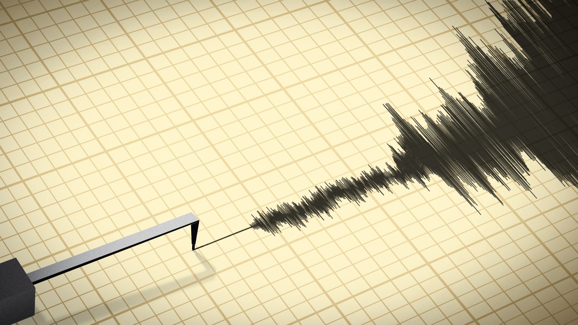 Illustration of a seismometer with the measurements going from incredibly strong to almost nonexistent. 