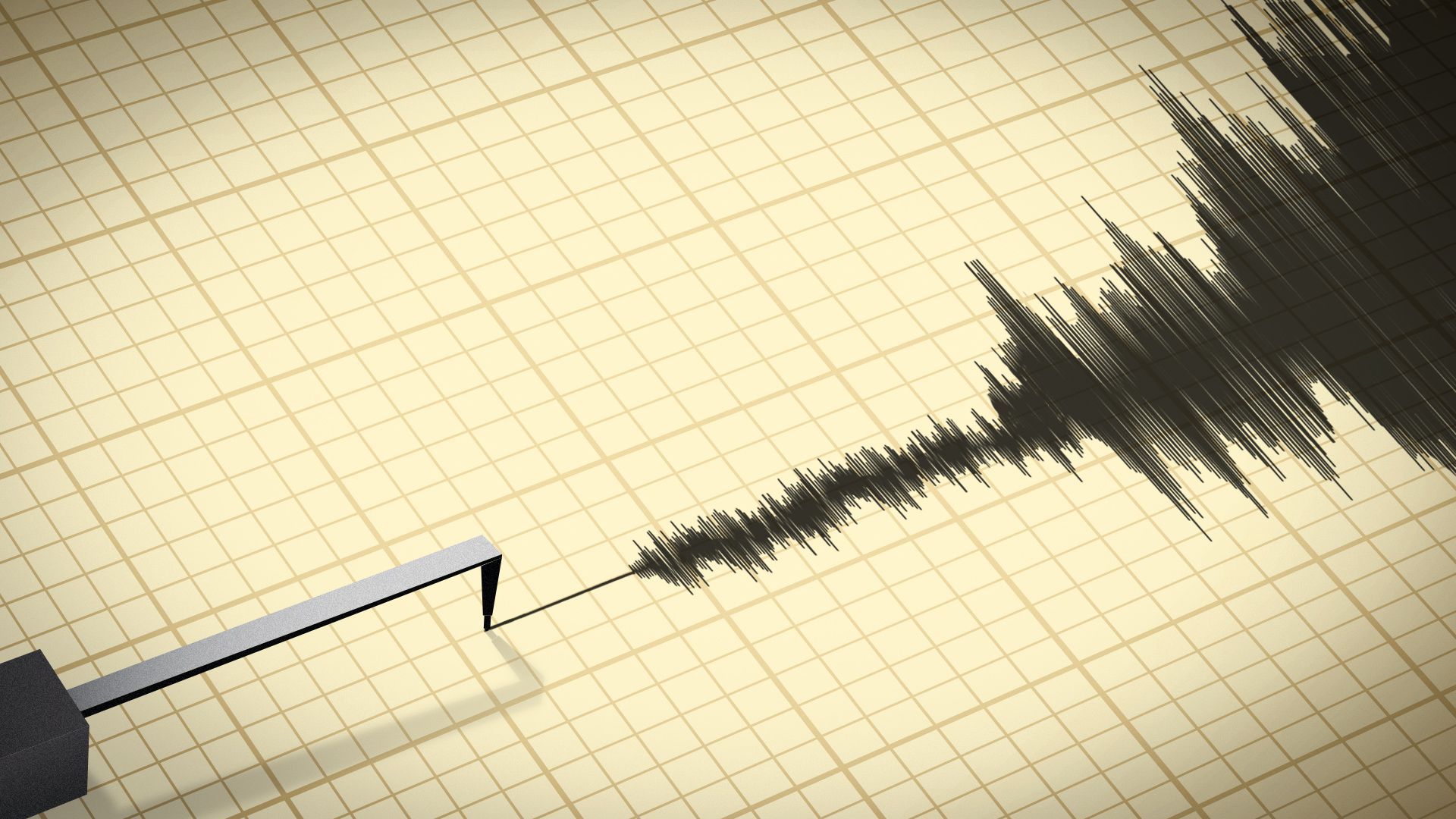 Illustration of a seismometer with the measurements going from incredibly strong to almost nonexistent.