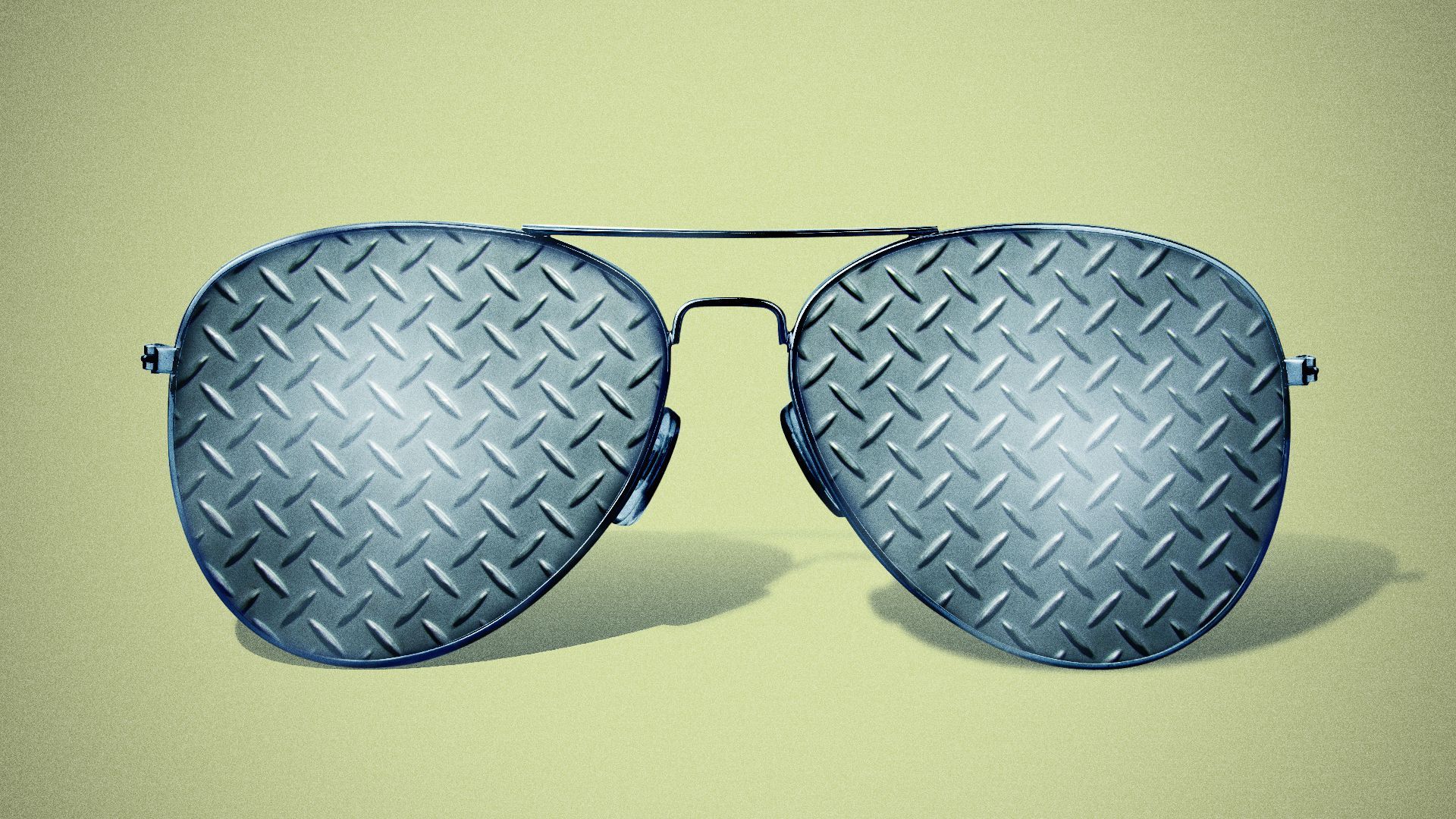 Illustration of a pair of aviator sunglasses with the lenses made of steel.
