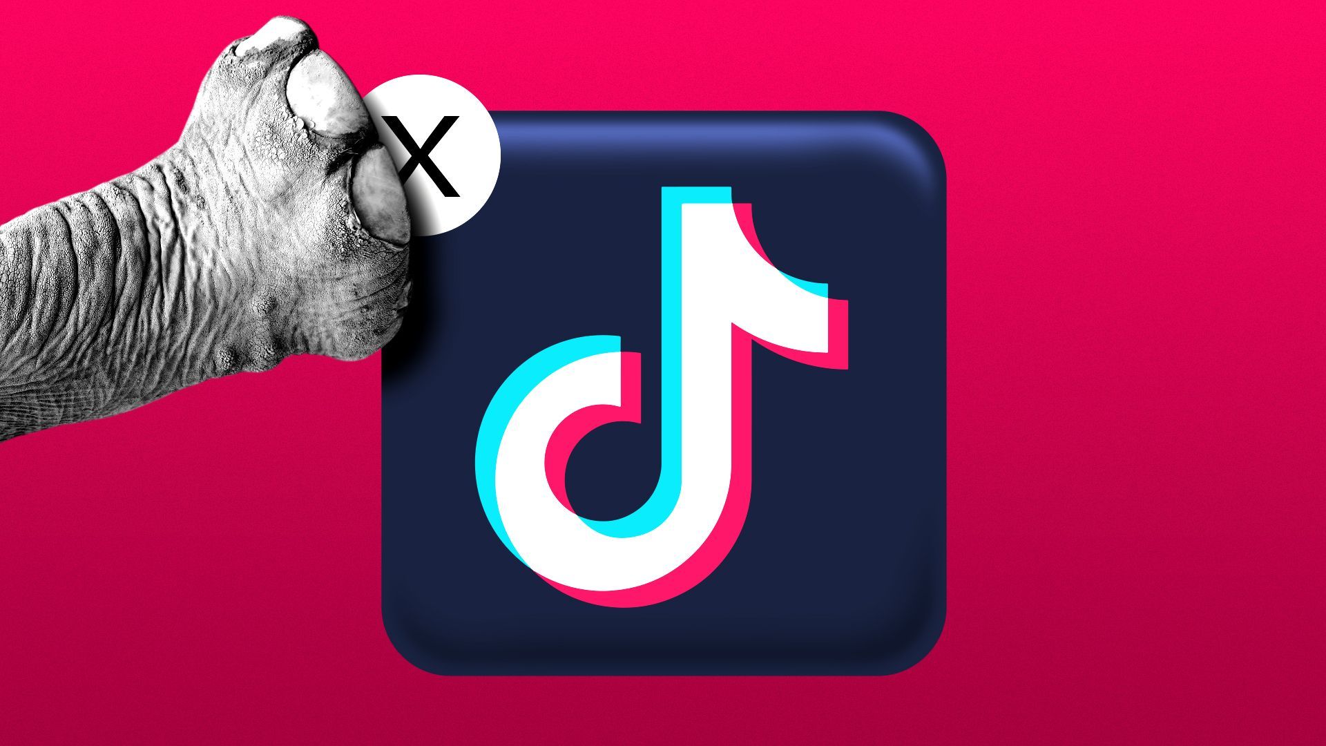Illustration of an elephant foot pressing on the "x" button on a TikTok app icon