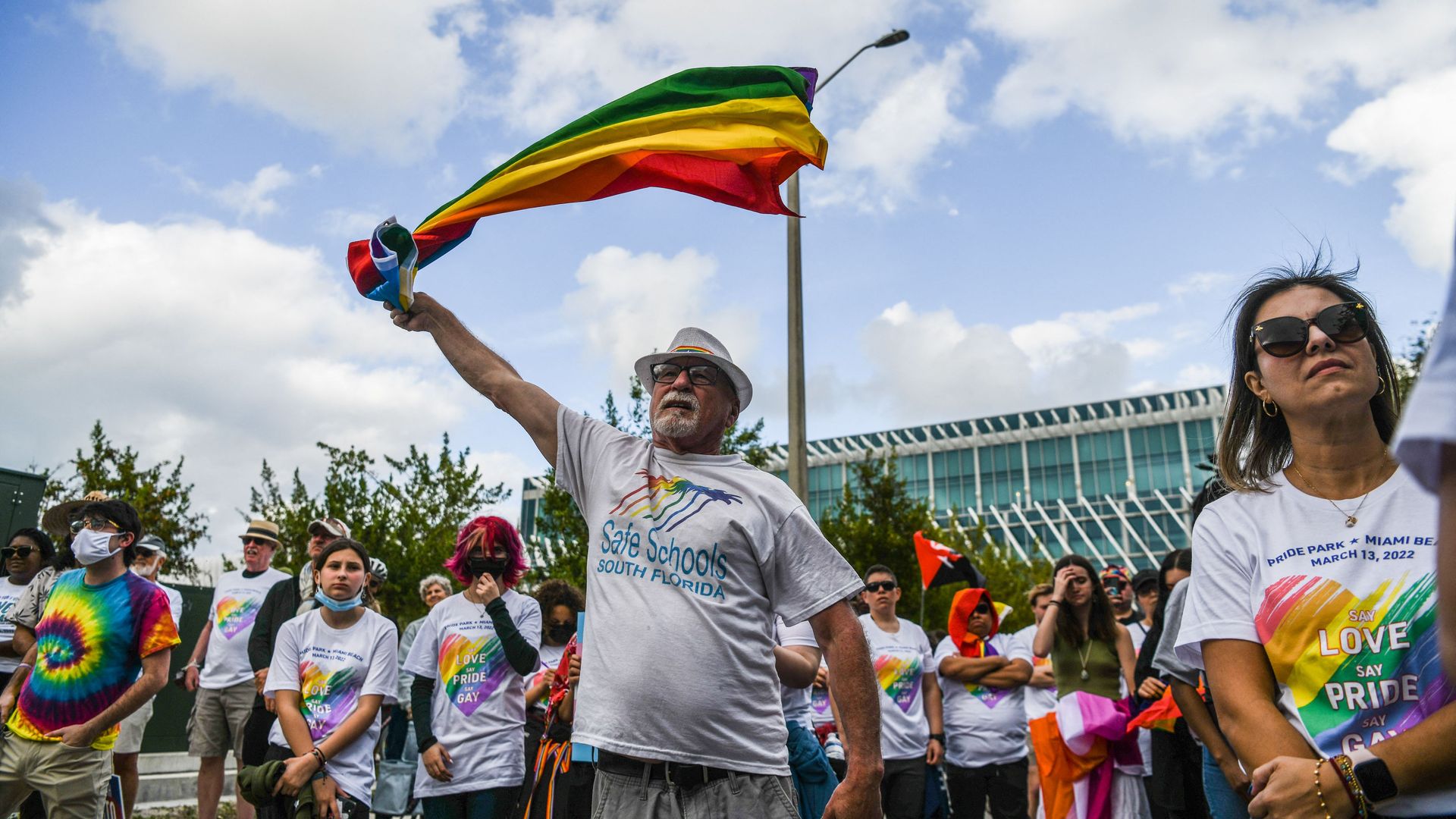 Members and supporters of the LGBTQ community attend the "Say Gay Anyway" rally in Miami Beach, Florida on March 13, 2022
