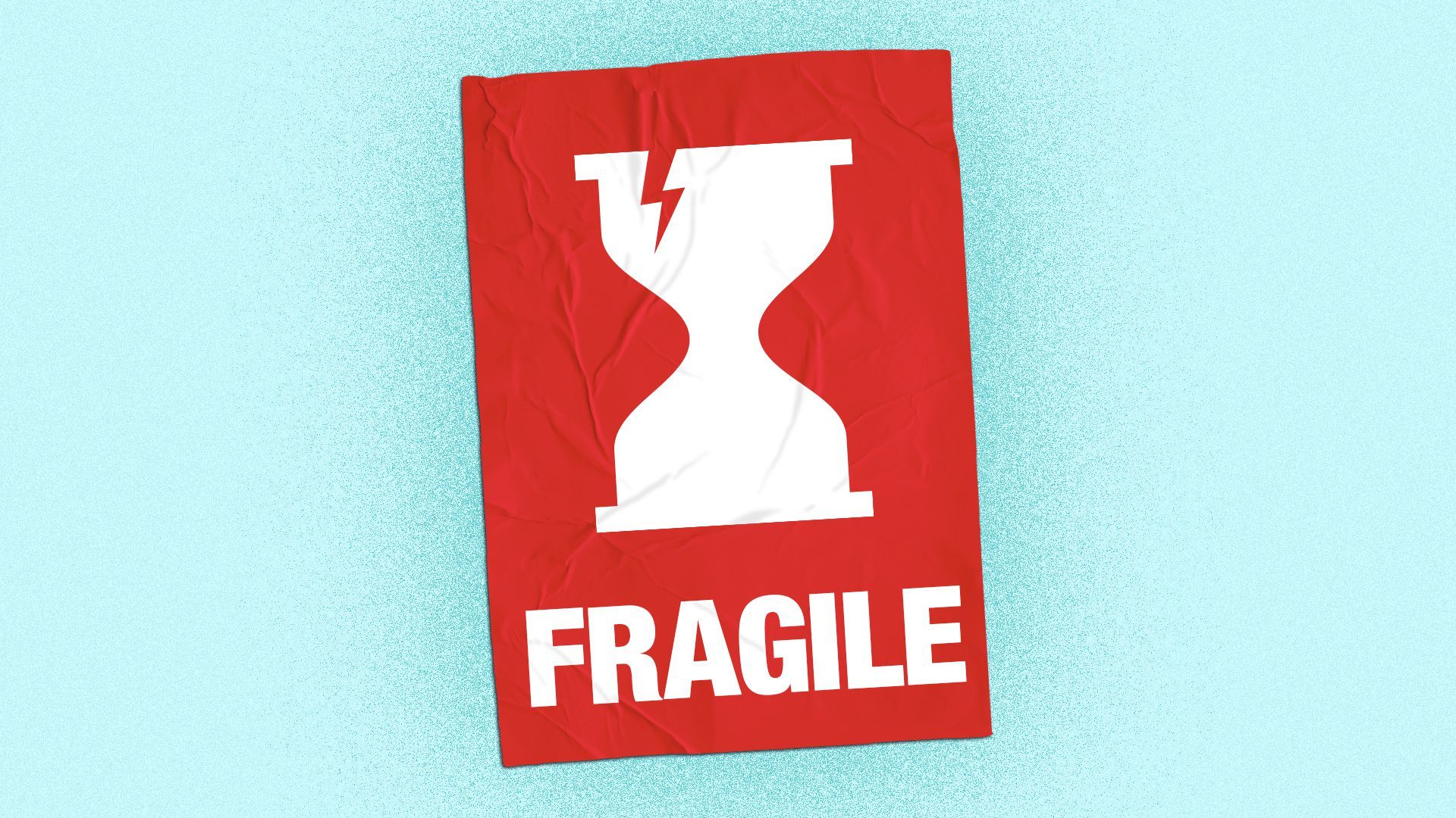 Illustration of a fragile sticker with a cracked hourglass icon instead of a drinking glass.
