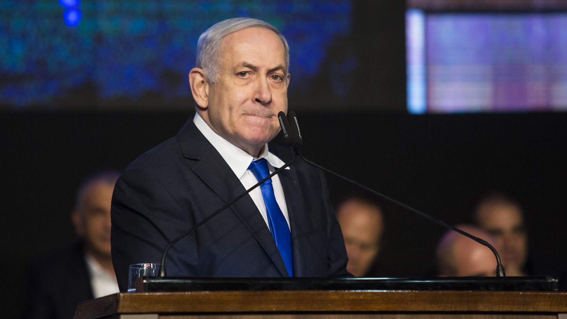 Israeli Prime Minister Benjamin Netanyahu at a podium