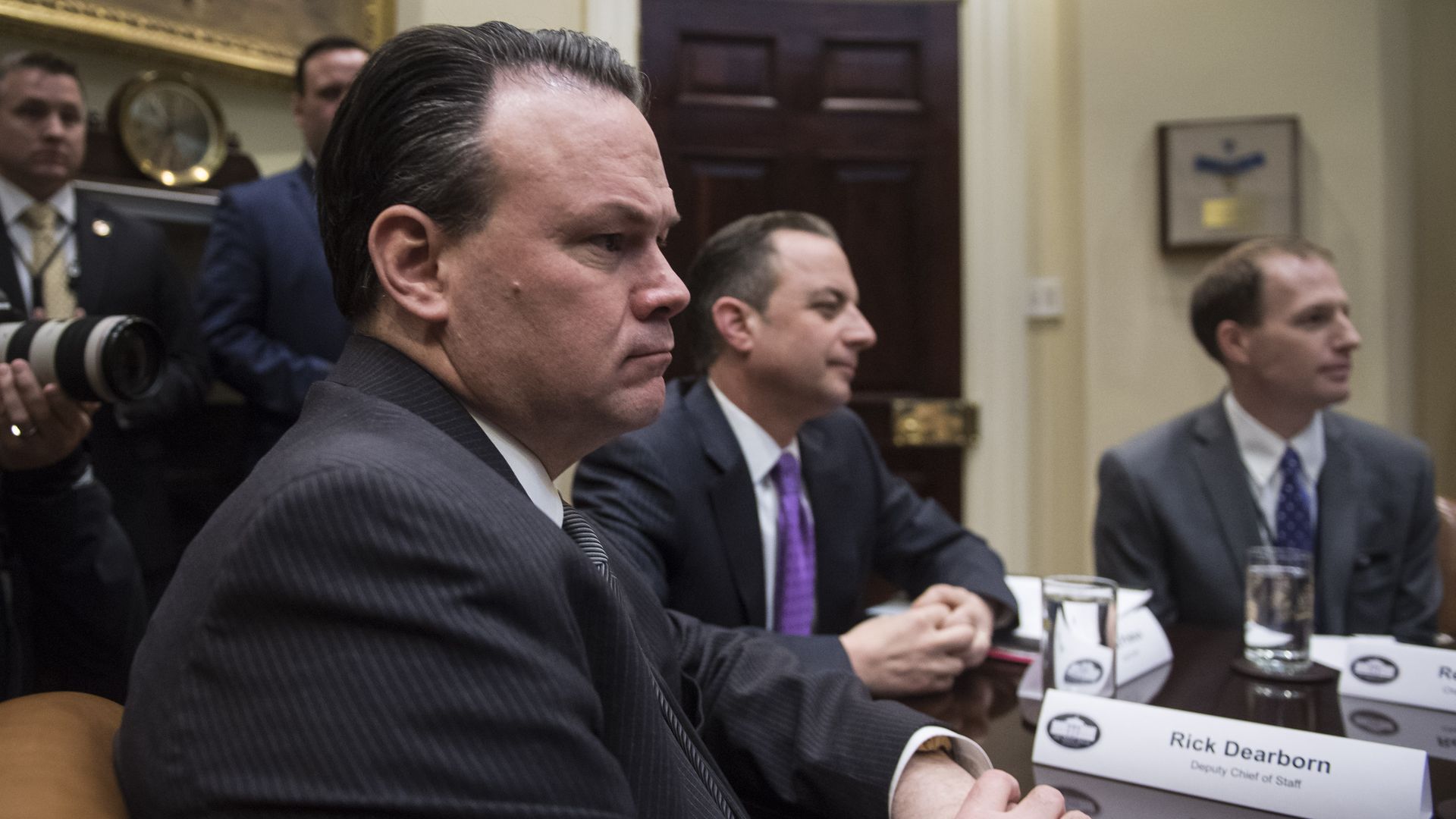 Rick Dearborn sits to the left of former chief of staff Reince Priebus