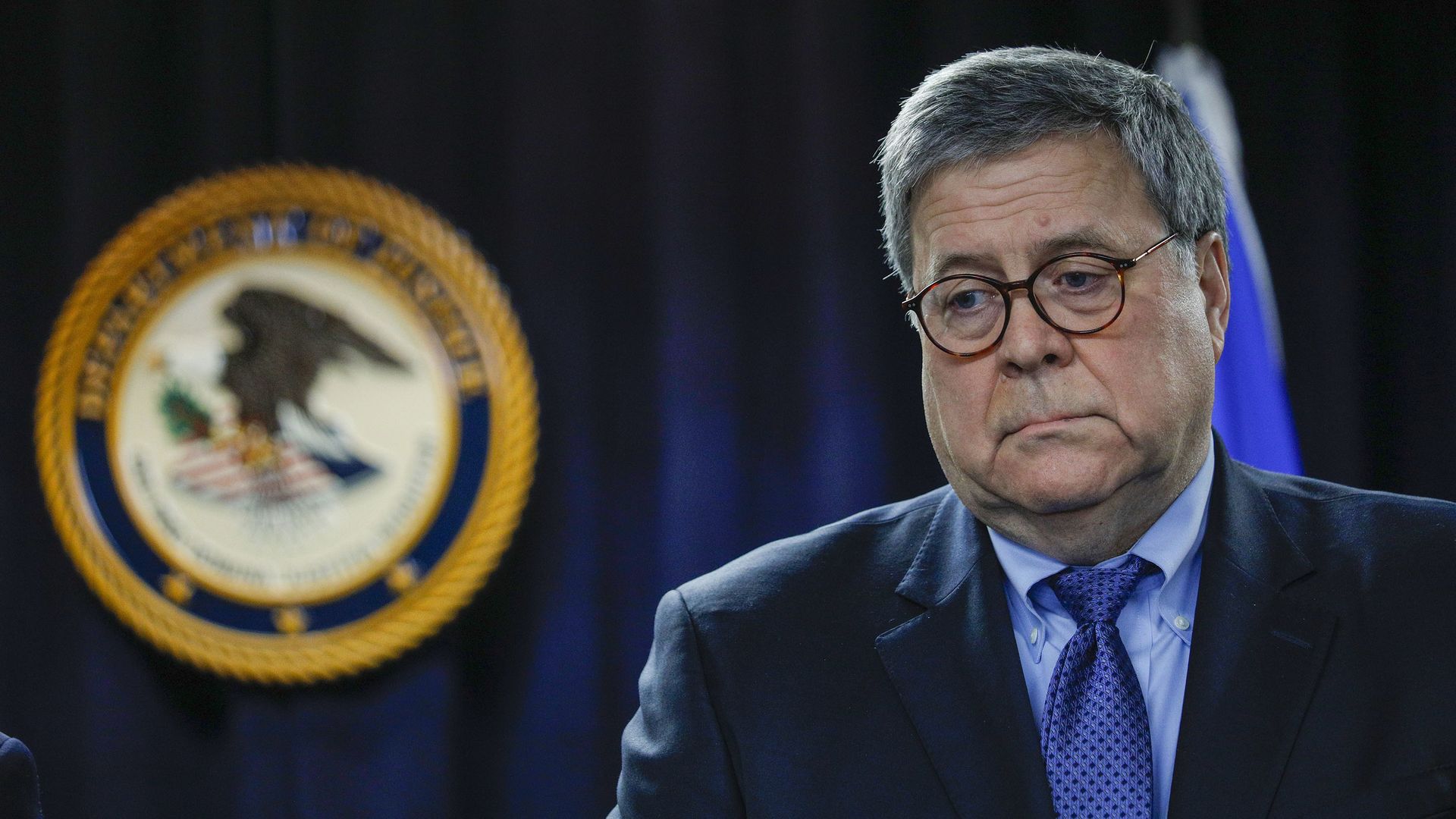 Attorney General William Barr waits to speak at an announcement a new Crime Reduction Initiative designed to reduce crime in Detroit on December 18