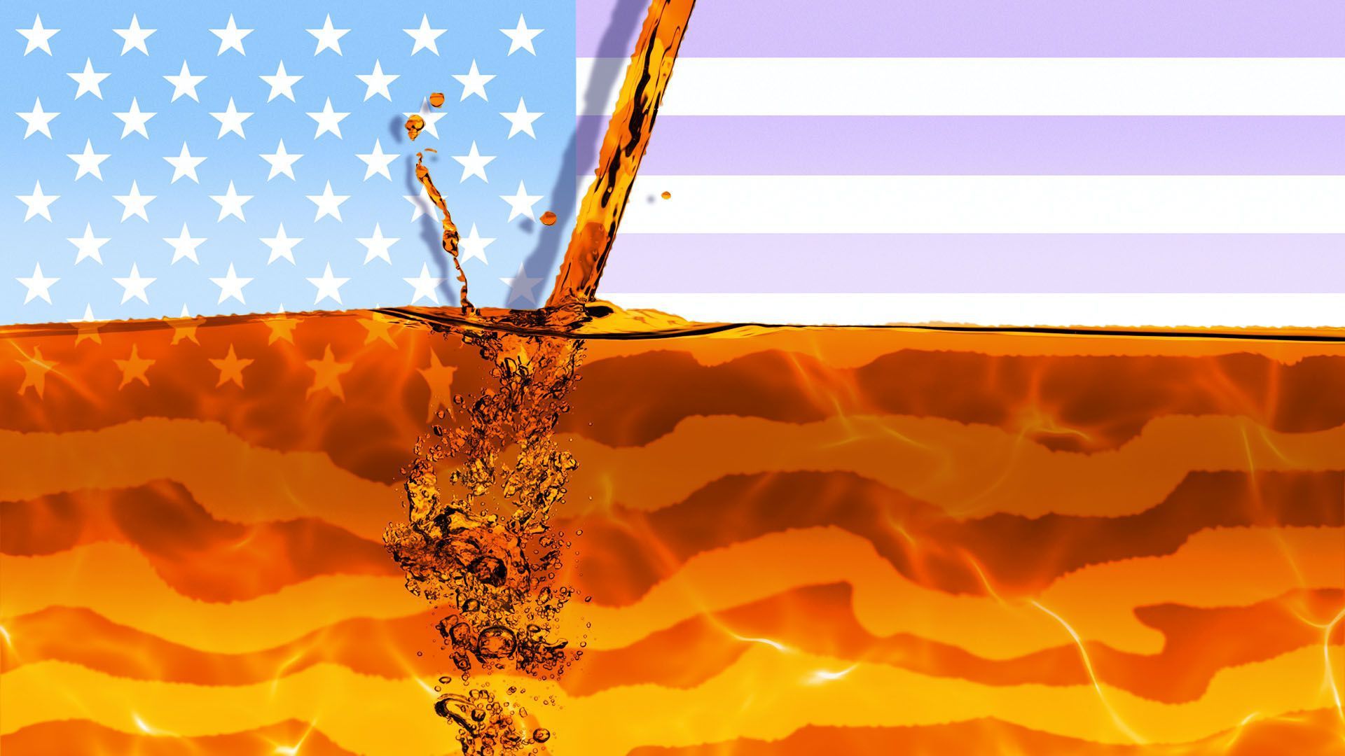 Illustration of alcohol being poured over the U.S. flag.