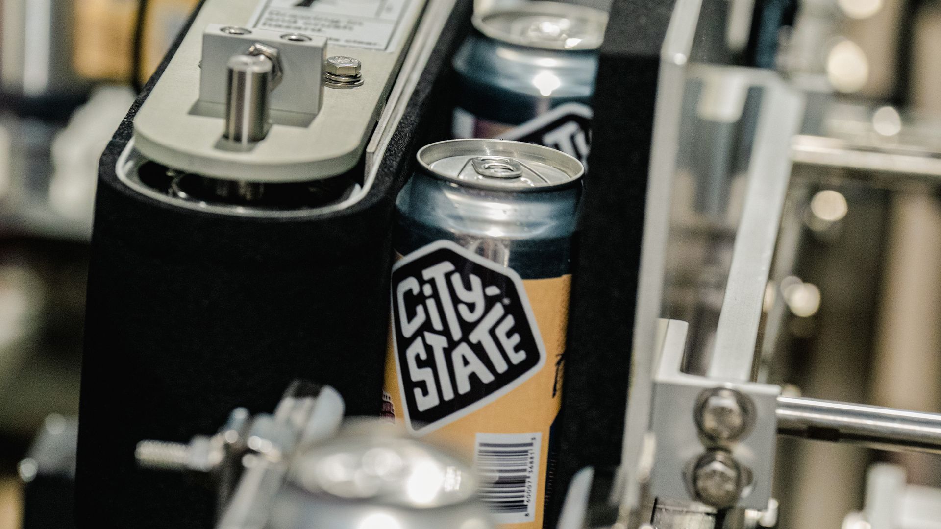 A can of City-State beer in production