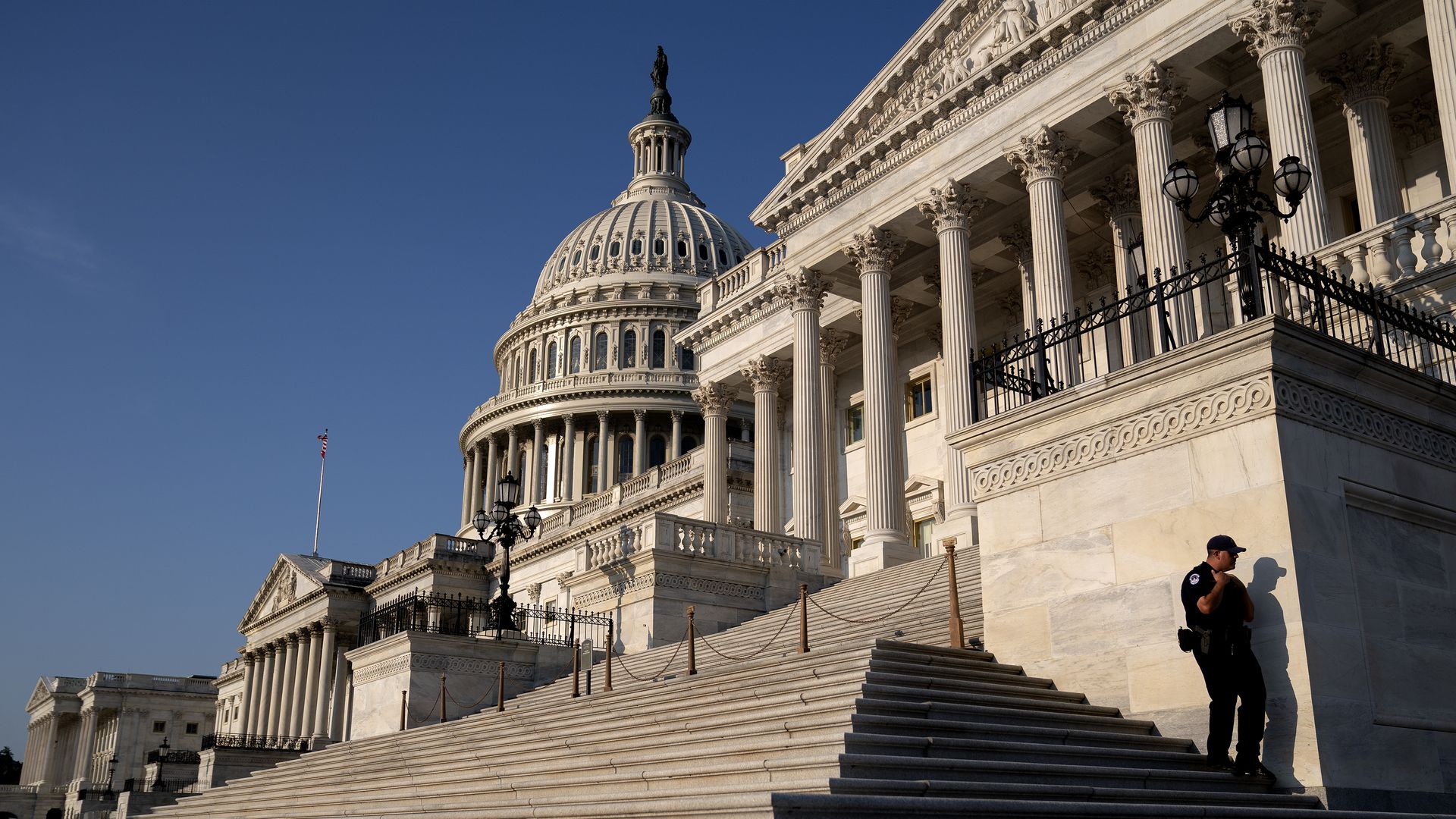 A lone USCP officer by the Capitol grounds