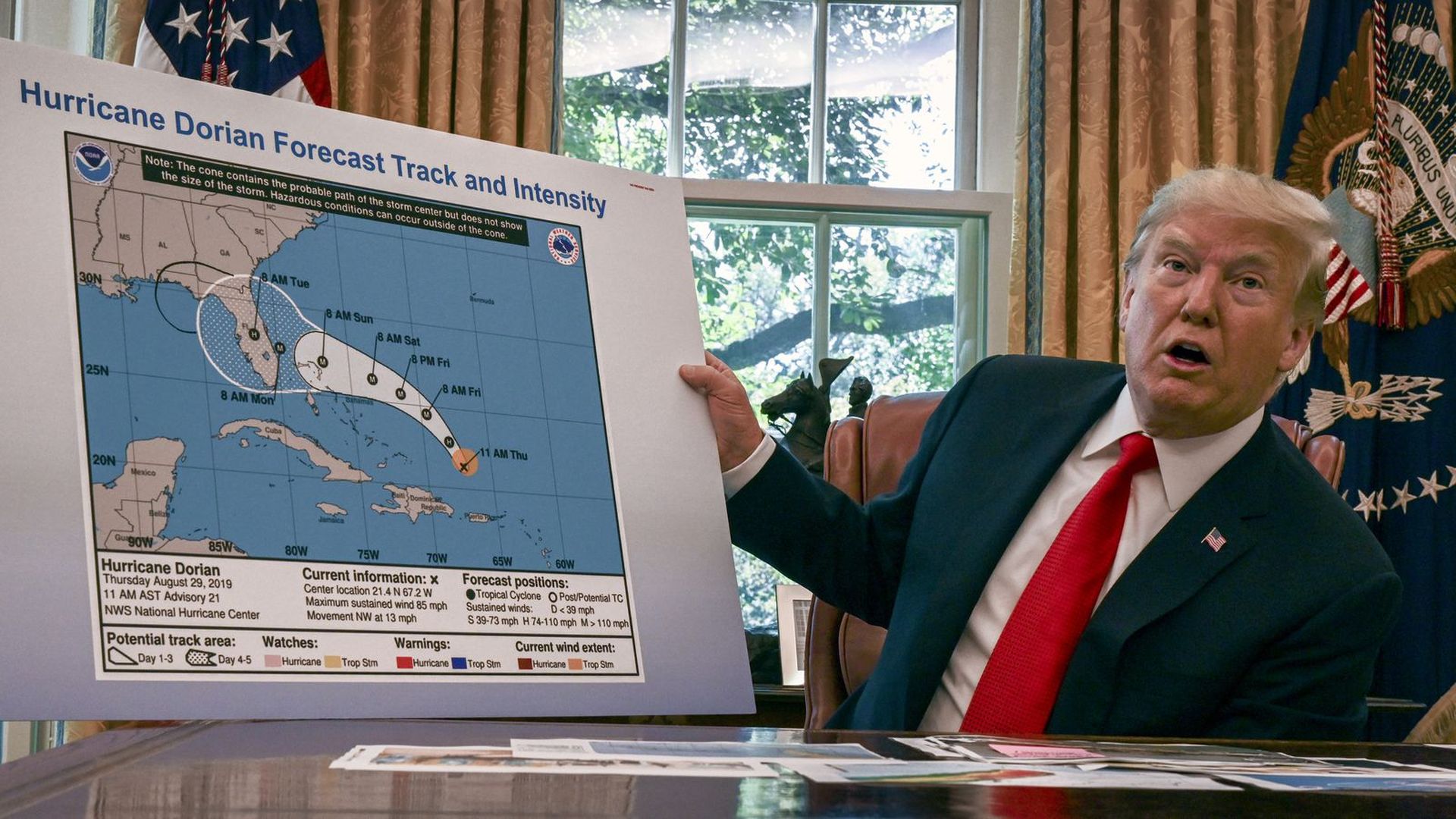 Trump gives an Oval Office briefing on the status of Hurricane Dorian on Sept. 4.