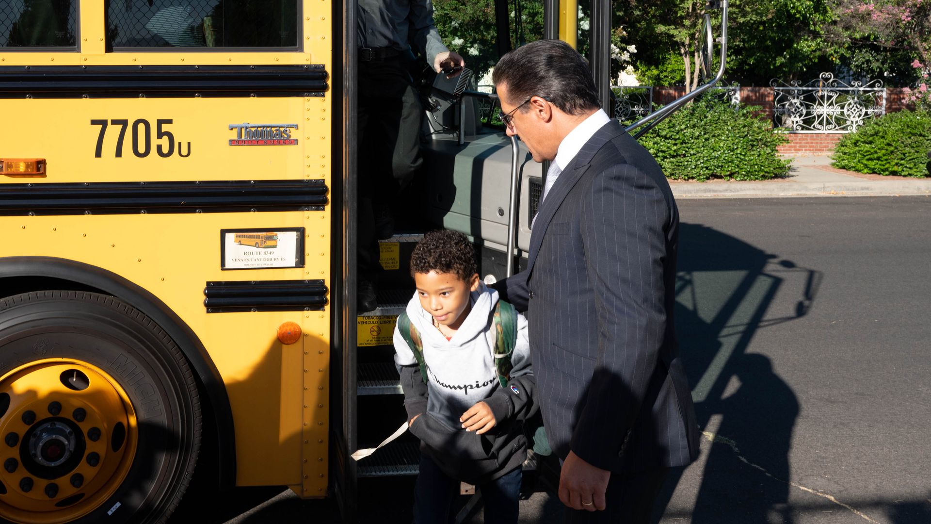 LAUSD superintendent greets students on a school bus