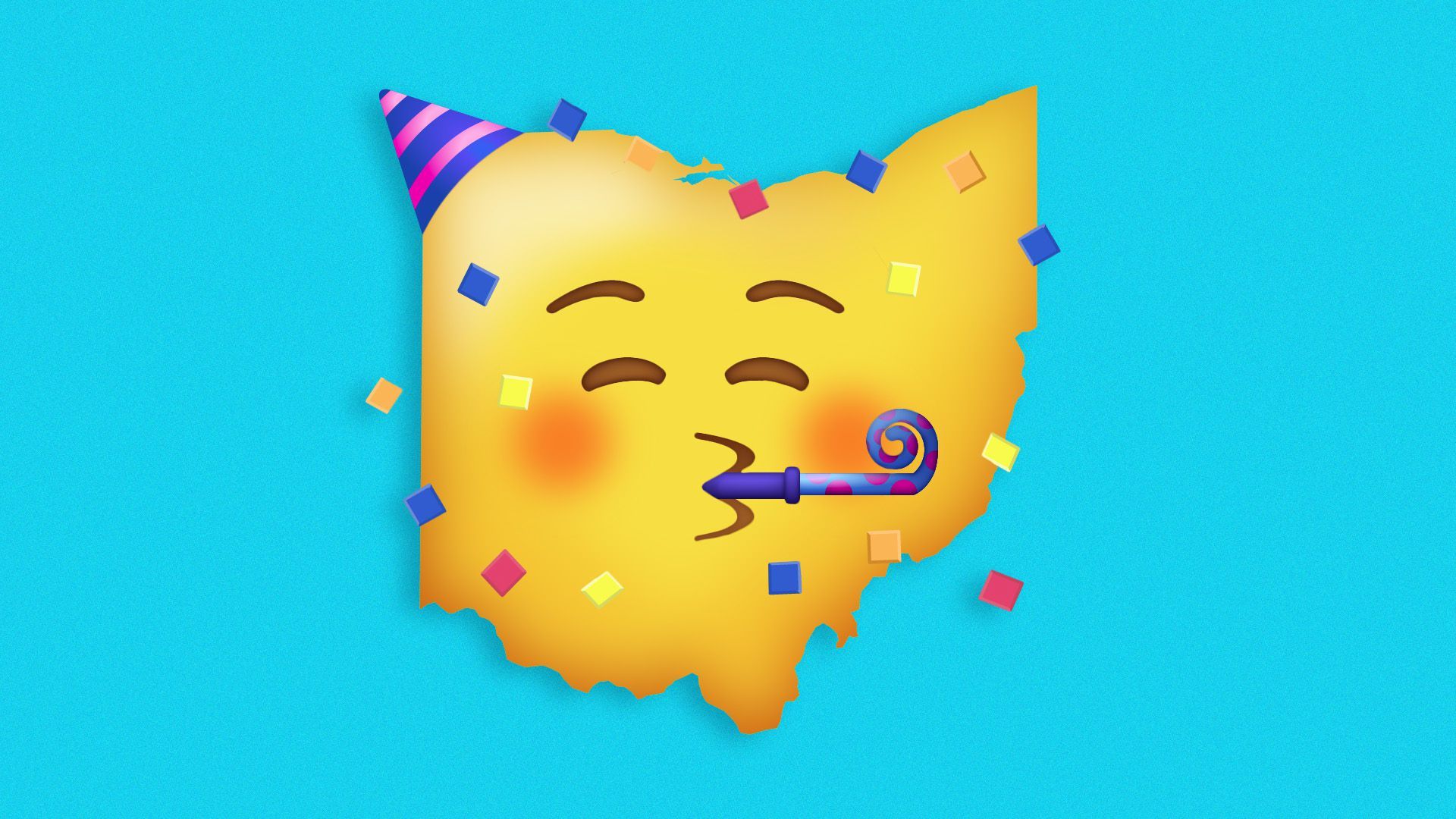 Illustration of the party emoji in the shape of Ohio.