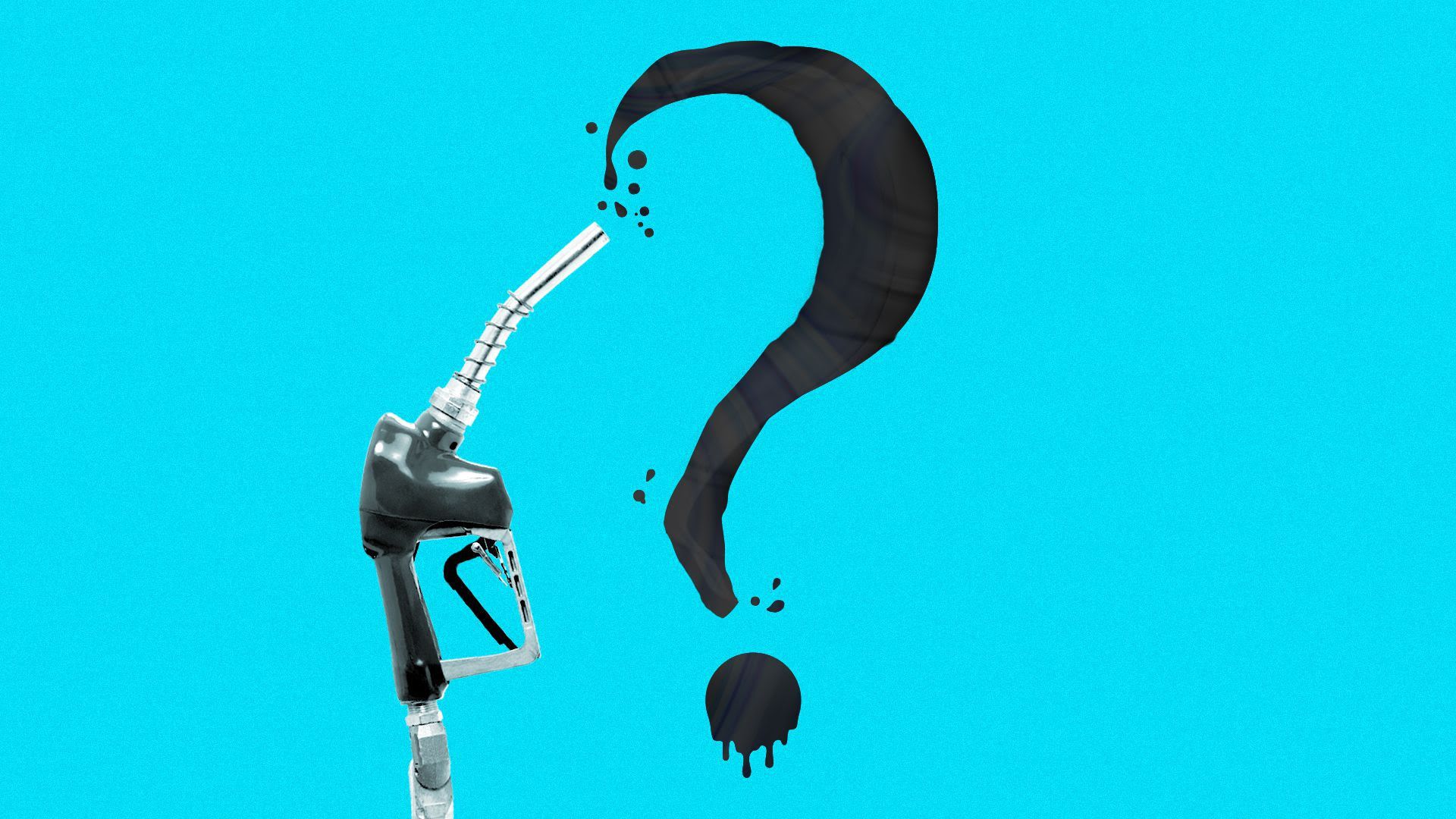 Illustration of oil spewing out from a pump in the shape of a question mark