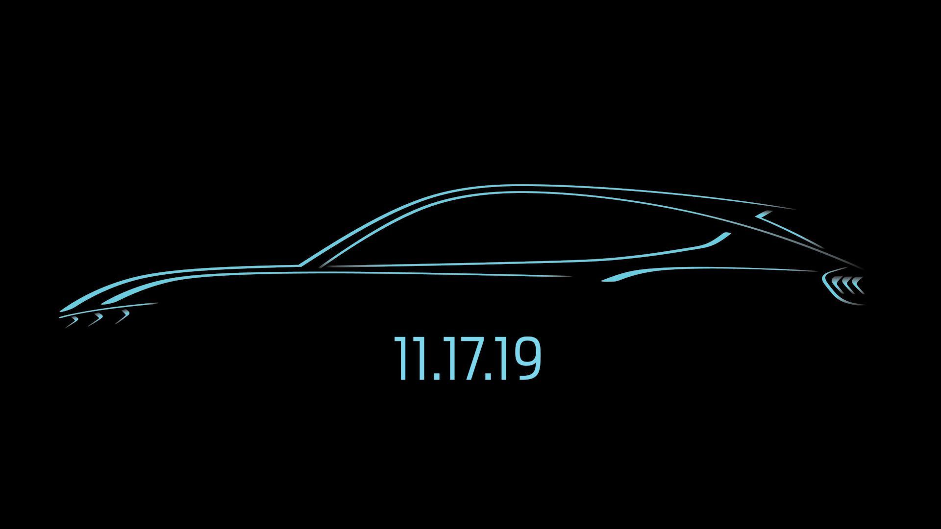 A graphic announcing the debut date of Ford's Mustang Mach-E crossover