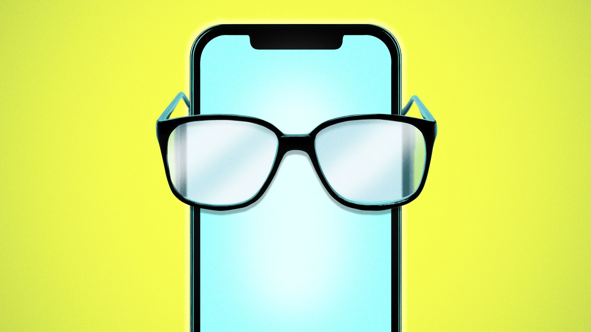 Illustration of a smart phone wearing glasses.