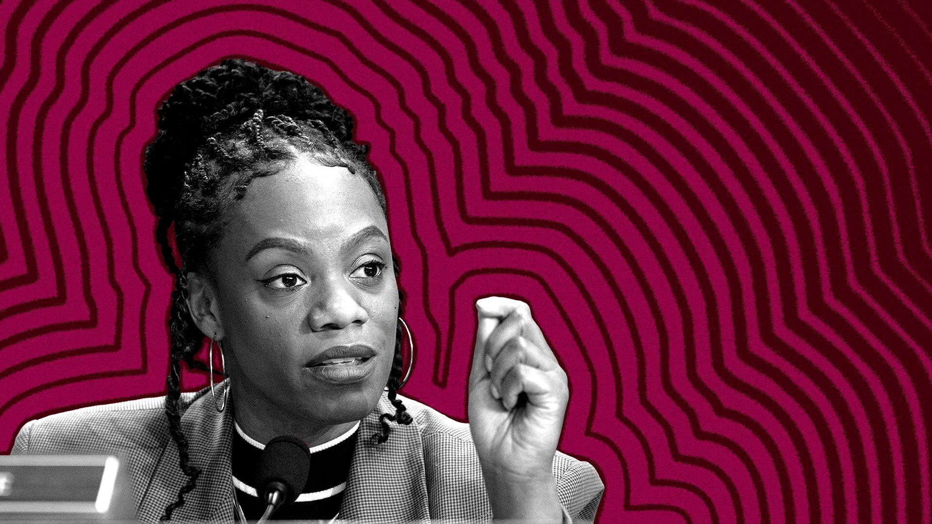 Photo illustration of Summer Lee with lines radiating from her.