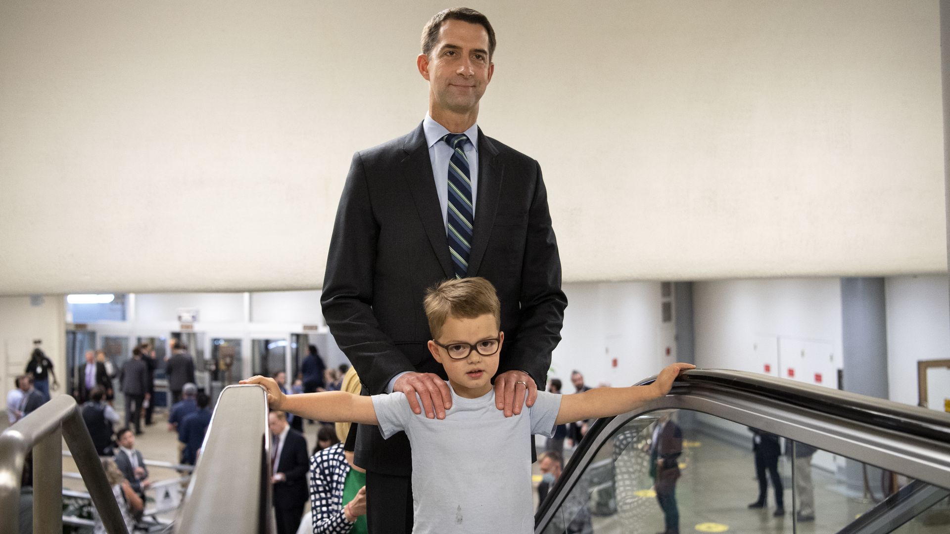 Sen. Tom Cotton is seen holding his son Daniel as they arrive at the U.S. Capitol.