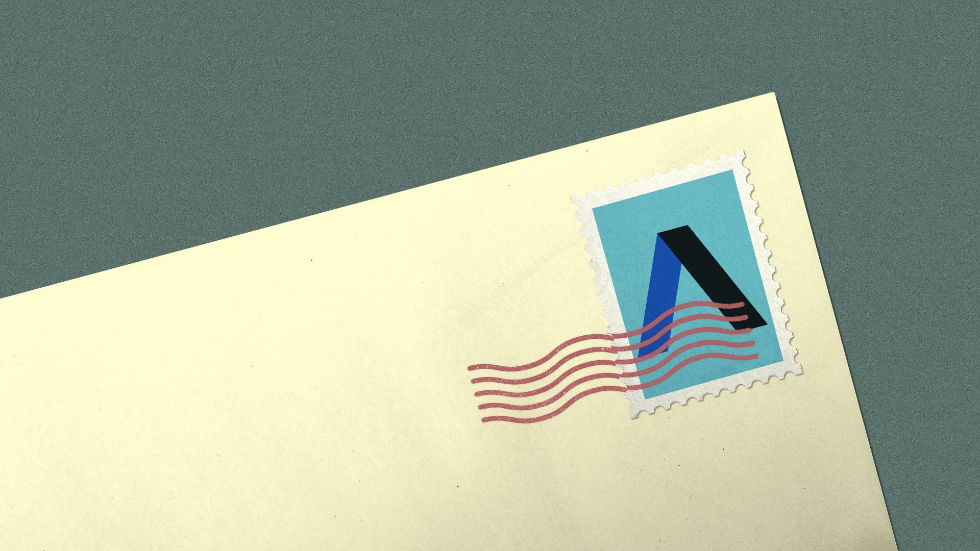 Illustration of a letter with a stamp featuring the Axios logo.