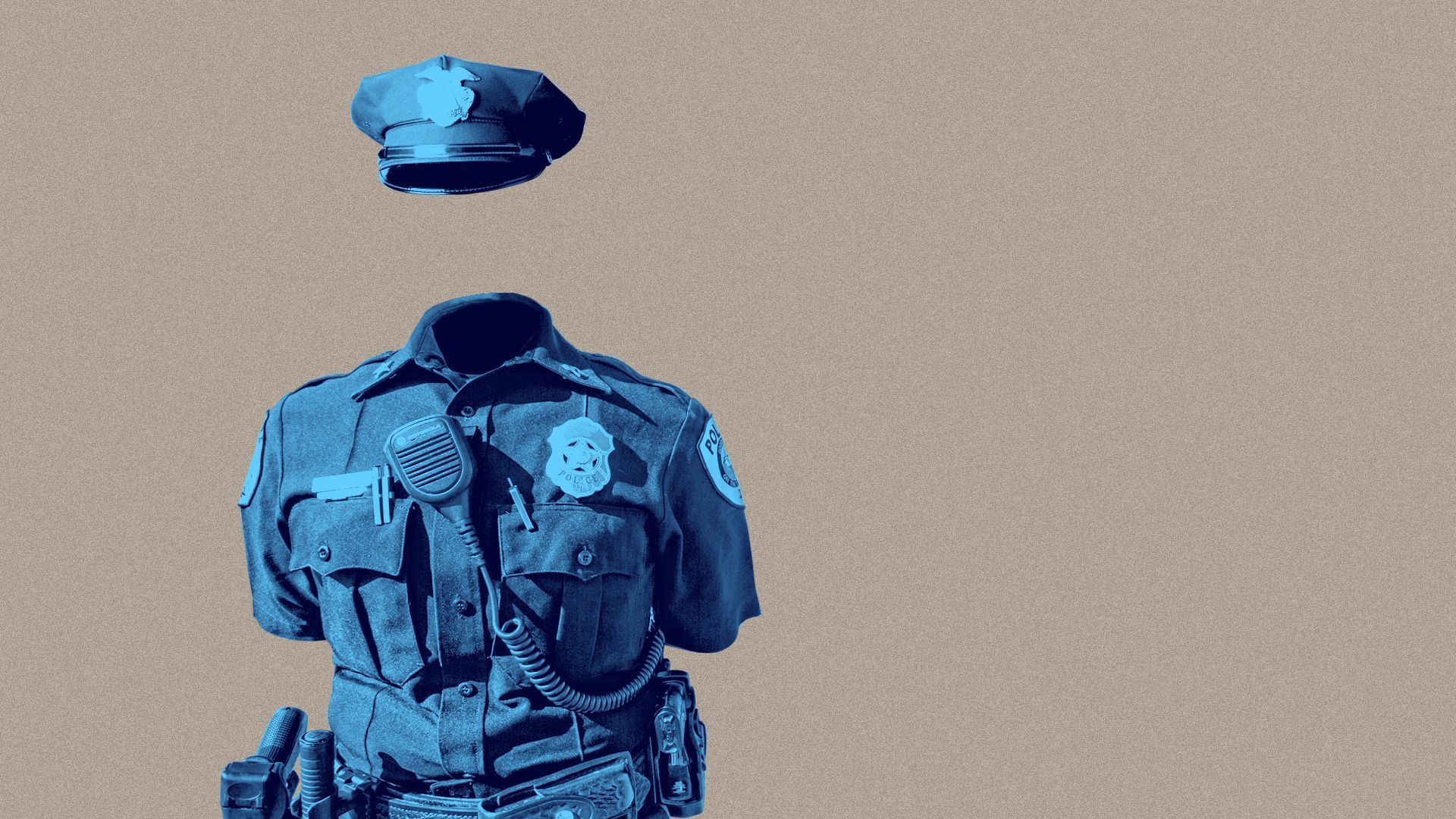Illustration of a police uniform standing with no person inside it.