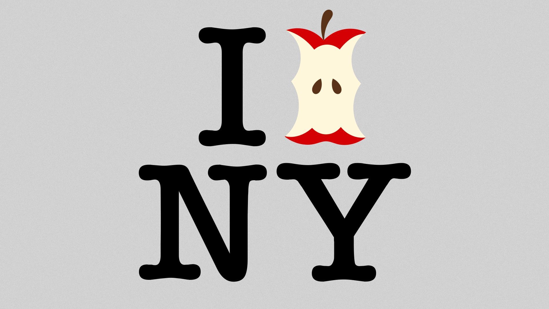 Illustration of the I Heart NY logo with an apple core replacing the heart.