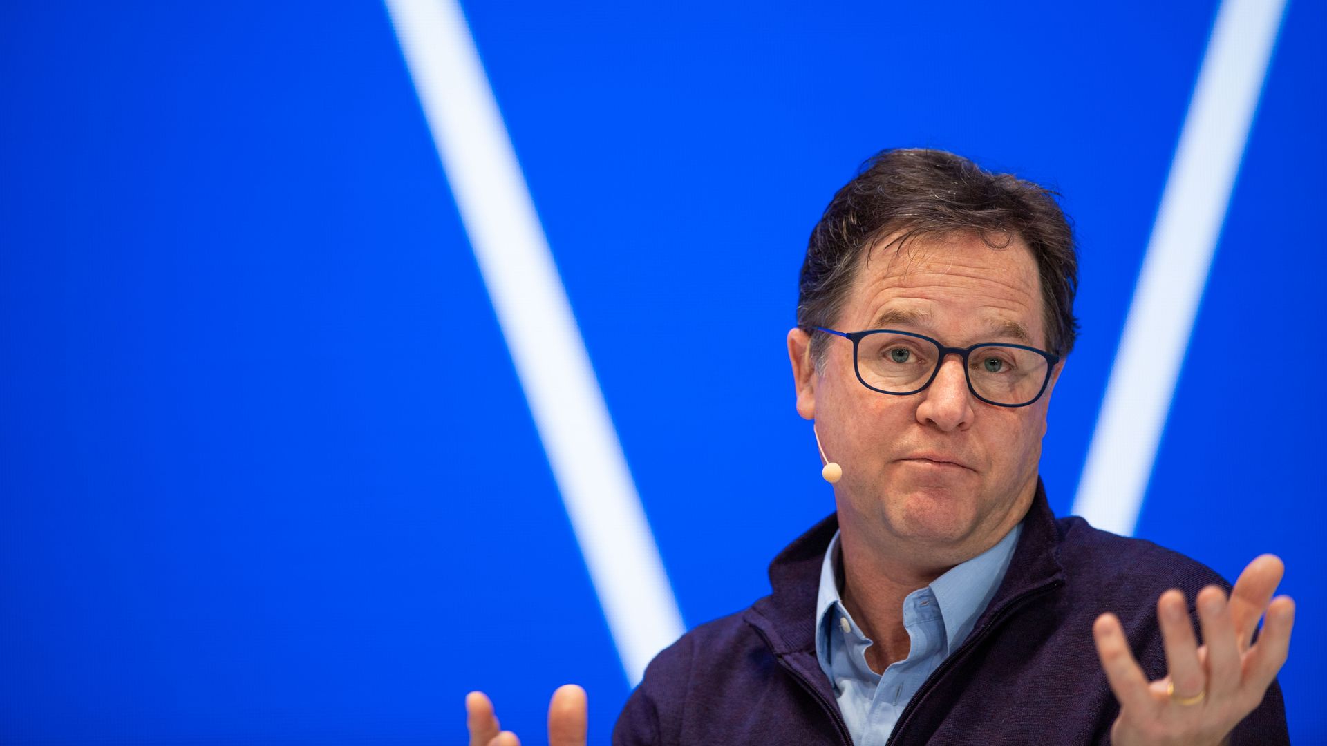 Photo of Facebook's Nick Clegg gesturing as he speaks 