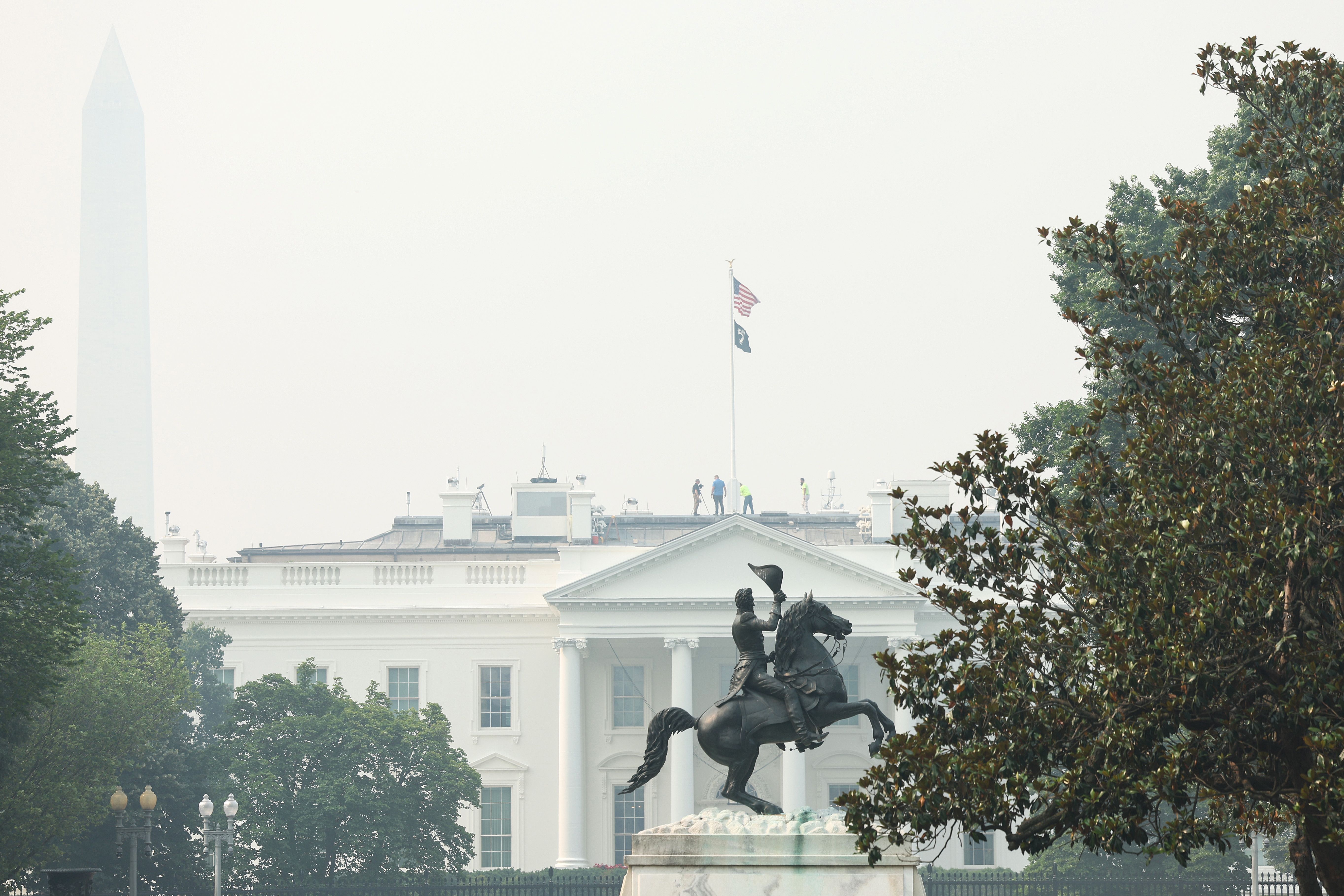 The Washington Monument barely visible from the White House on June 8.