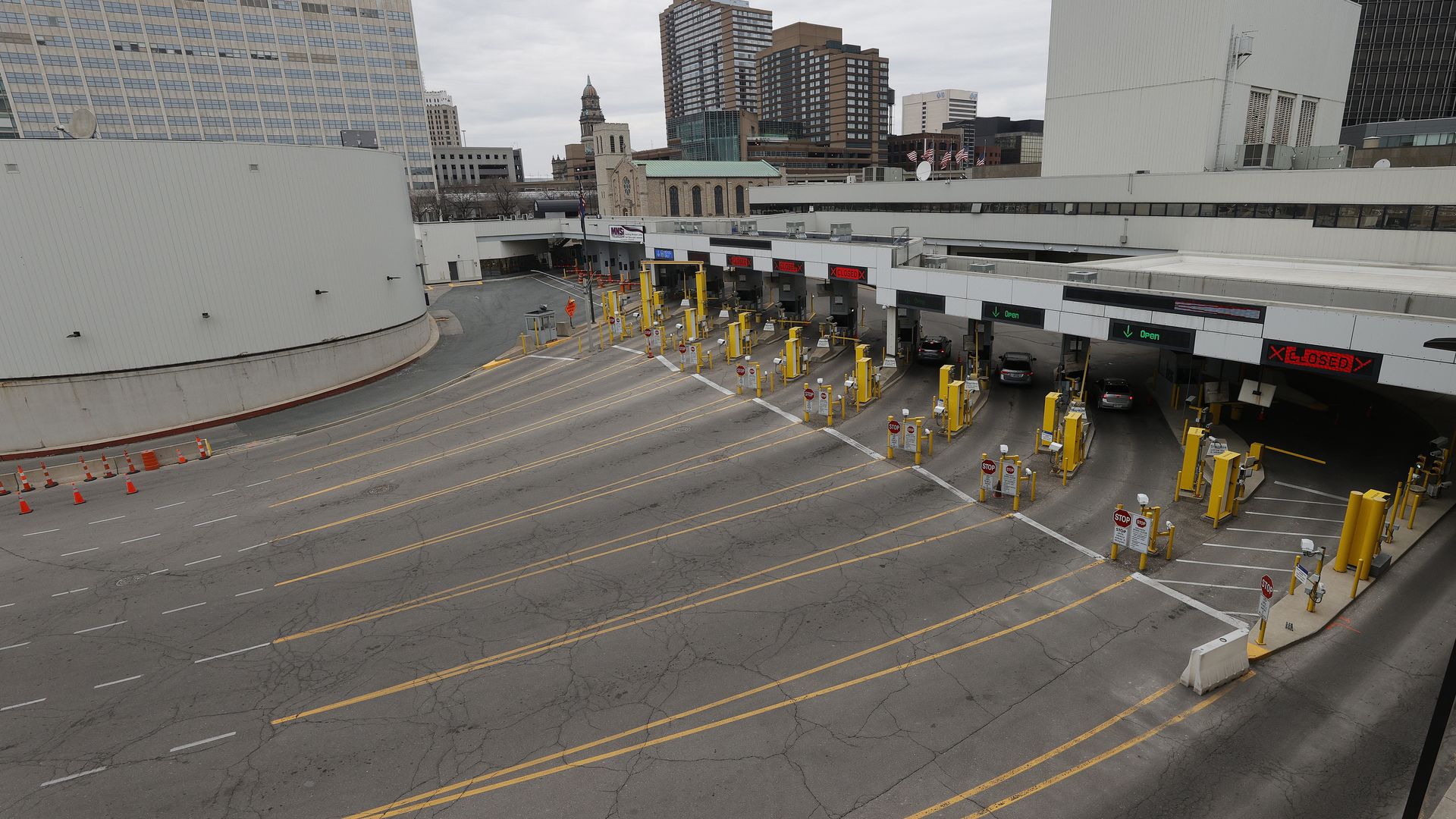 Empty Detroit-Windsor Tunnel custom lanes, pictured March 18, 2020.