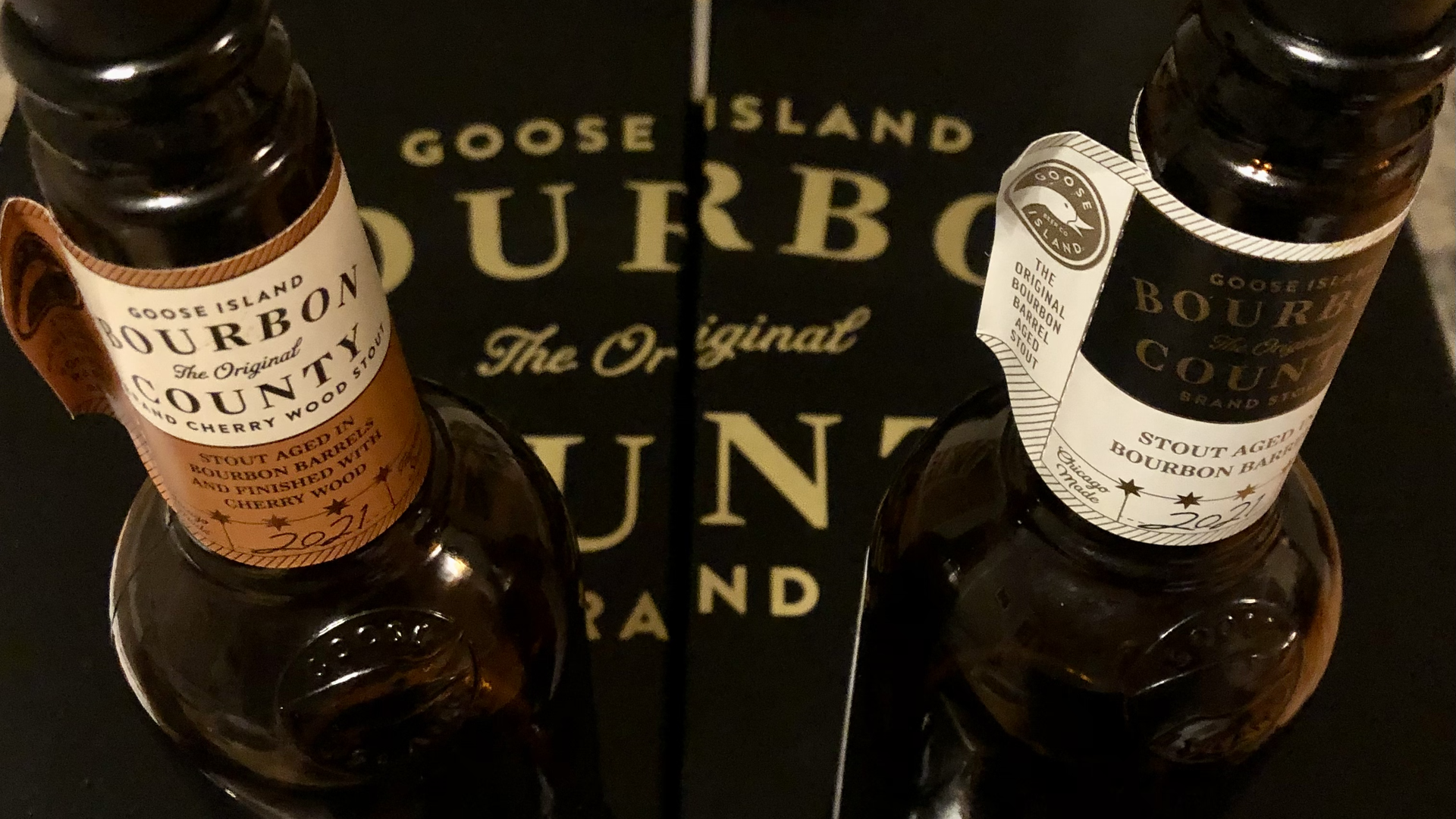 Bottles of Goose Island's Bourbon County stouts