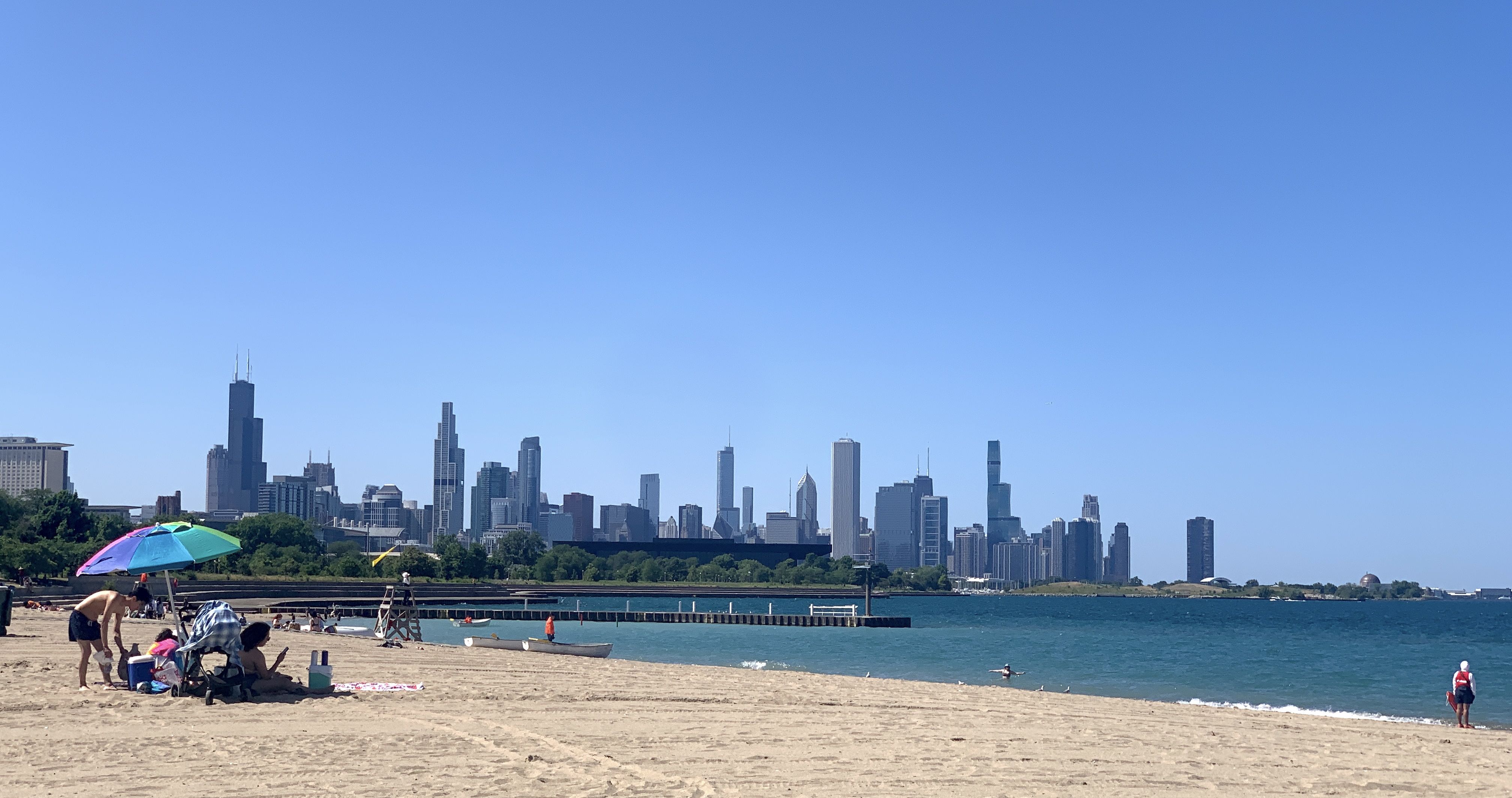 Beach with Chicago skyline in background