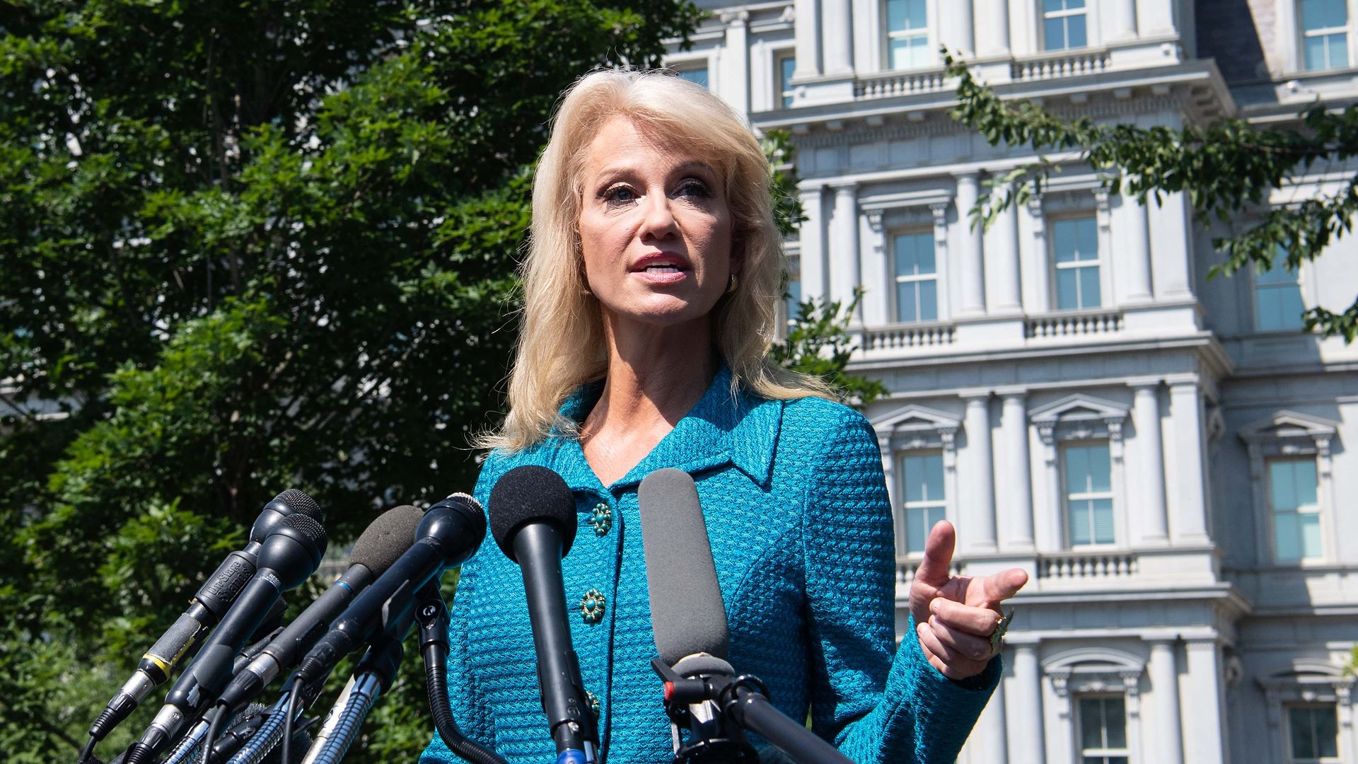  White House counselor Kellyanne Conway speaks to the press at the White House in Washington, DC