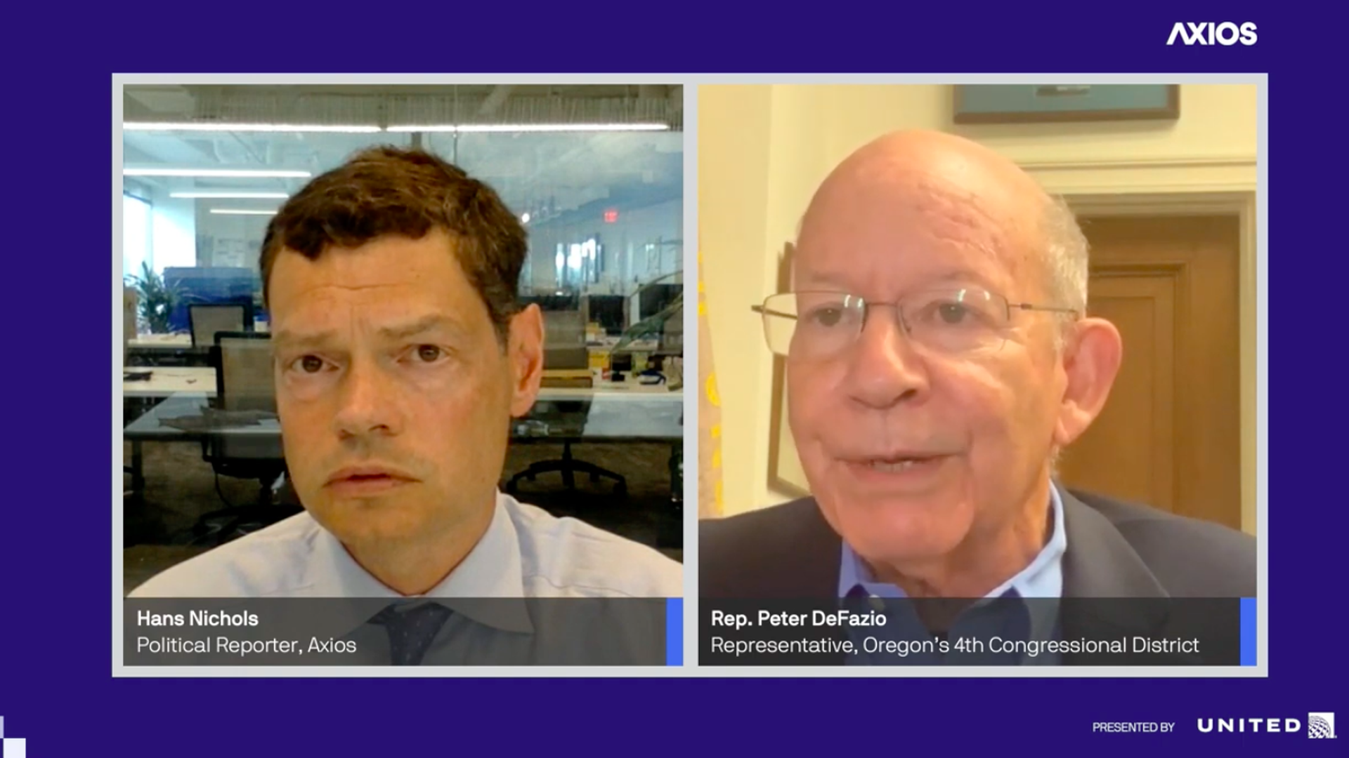 A sceenshot of DeFazio and Hans Nichols