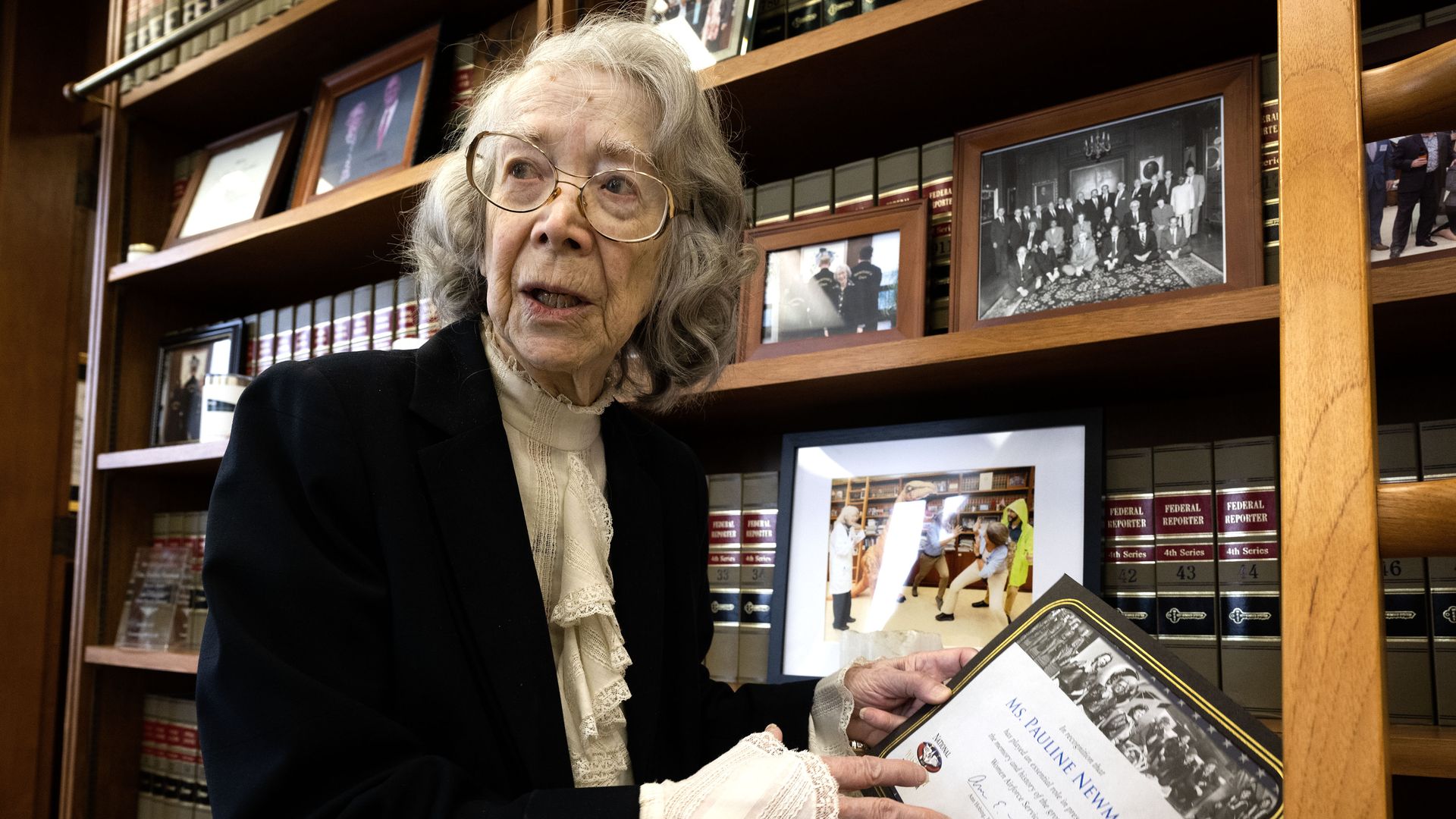 Pauline Newman, a 95-year-old judge on the U.S. Court Court of Appeals for the Federal Circuit, with mementos in her office in Washington, DC.