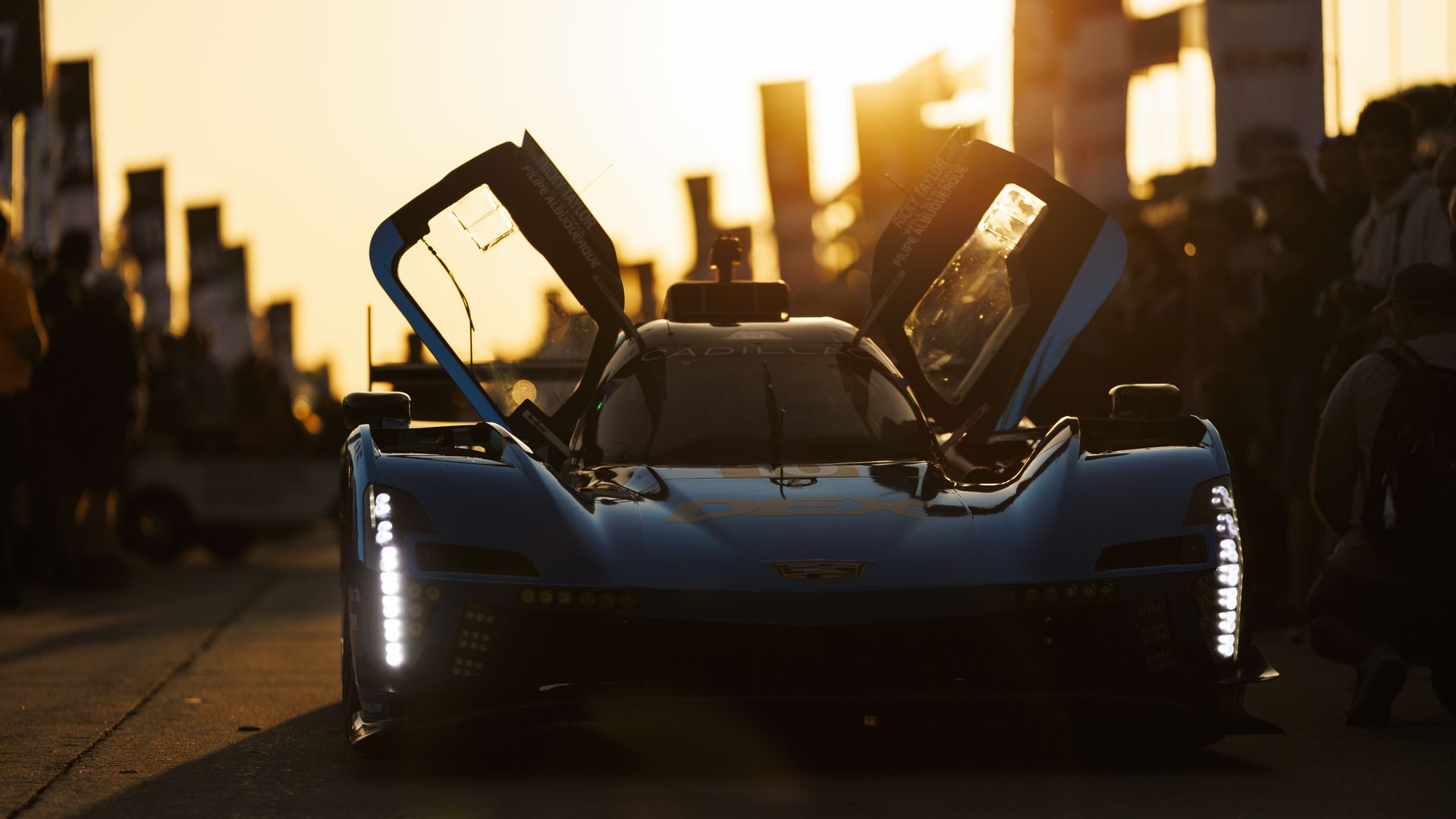 The #10 Cadillac Wayne Taylor Racing Cadillac V- Series.R of Ricky Taylor, Filipe Albuquerque, and Will Stevens drives through the paddock during sunrise before the IMSA WeatherTech Championship Mobil 1 Twelve Hours of Sebring at Sebring International Raceway on March 15, 2025.