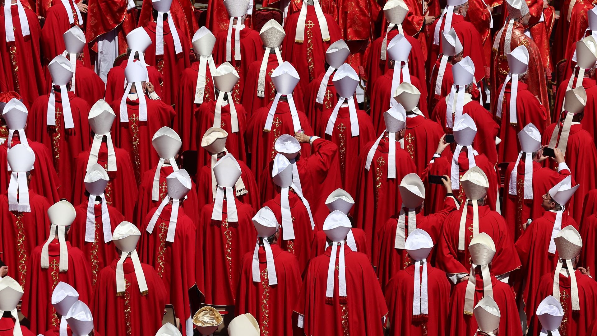 A group of cardinals stand during Pope Francis' funeral.