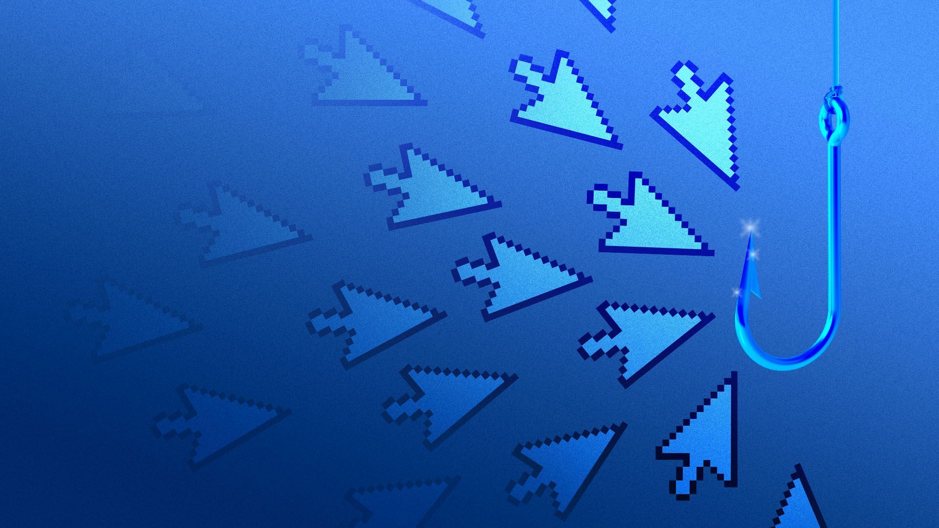 Illustration of a fish hook surrounded by multiple cursors