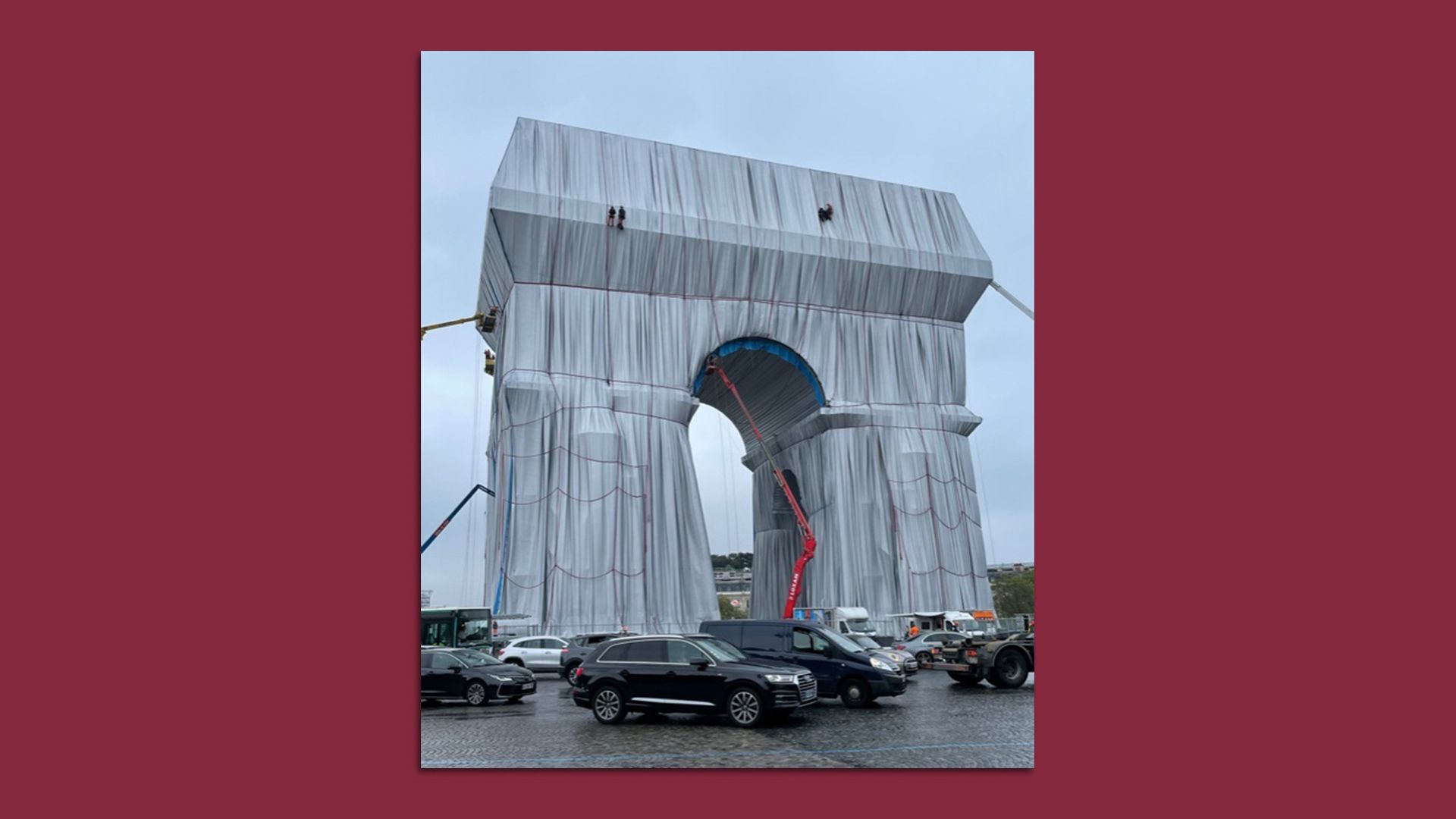 L'Arc de Triomphe in Paris as wrapped in the style of the late Christo