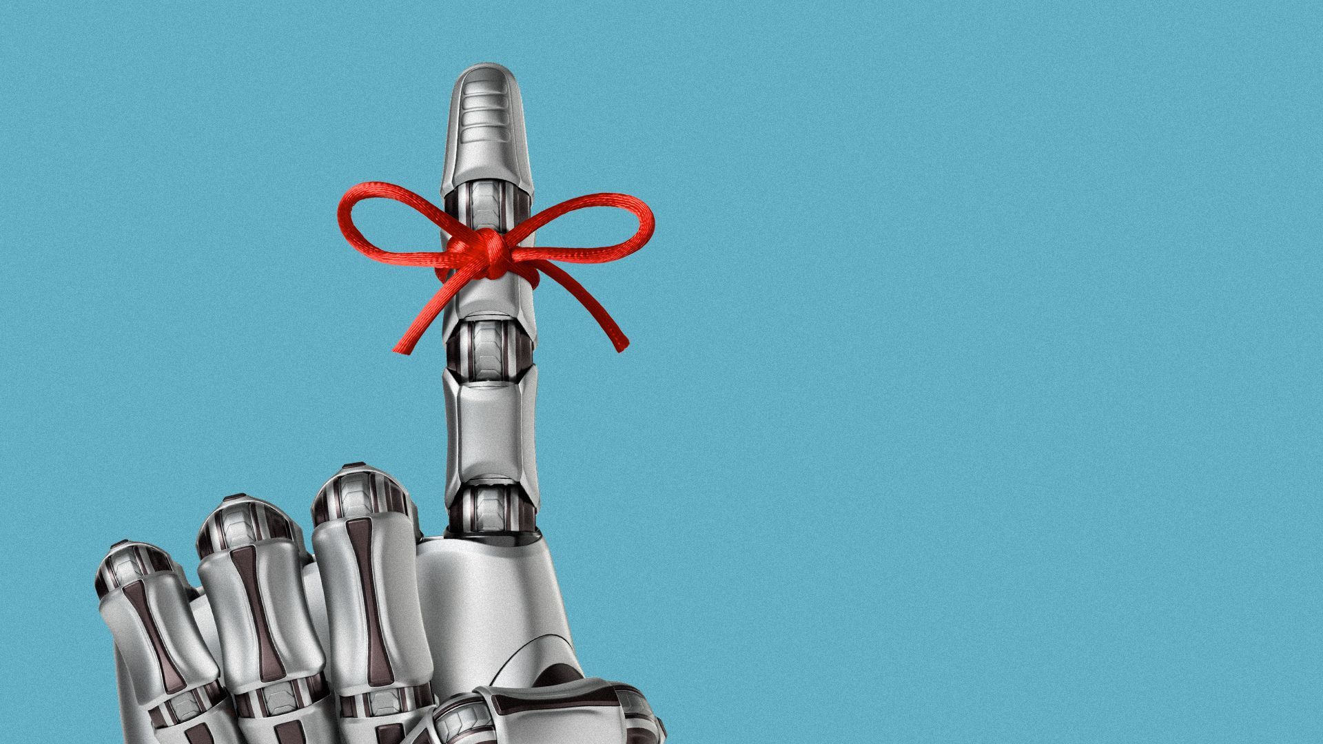 Illustration of a red string tied in a bow on a robot's finger.