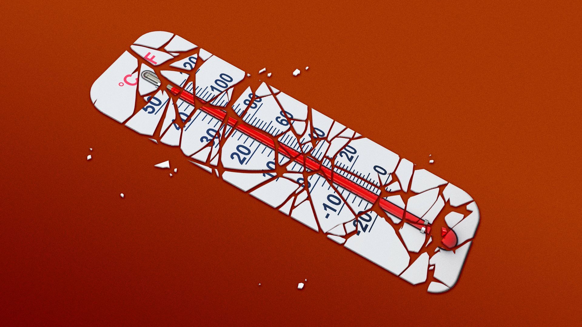 Illustration of a thermometer being shattered.