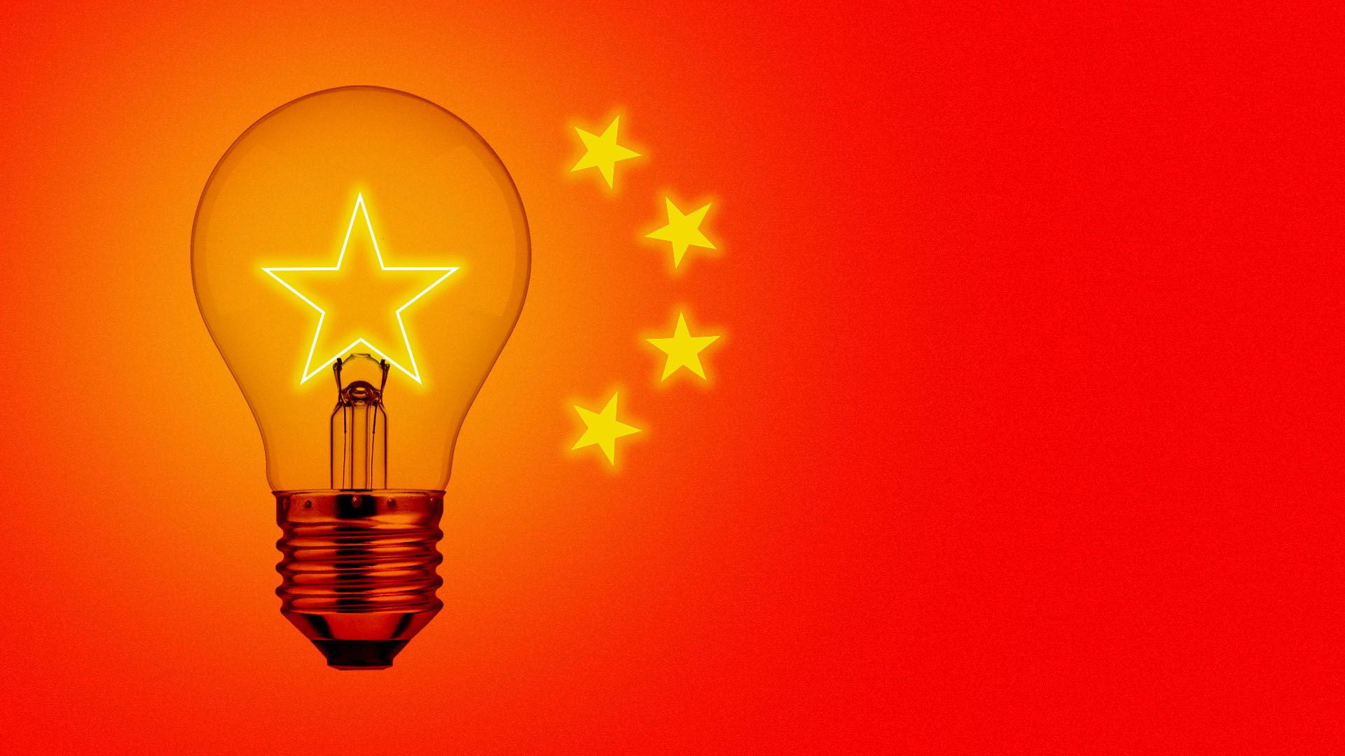 Illustration of the Chinese flag with a lightbulb over the largest star.