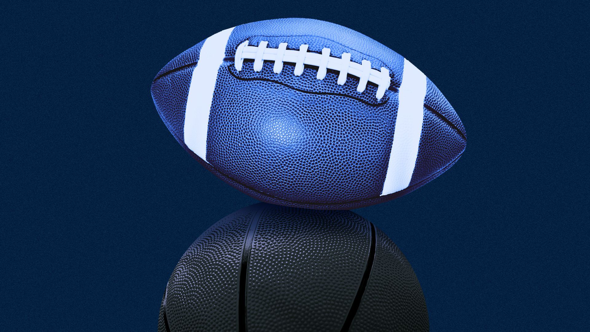 Illustration of a blue football balancing atop a basketball